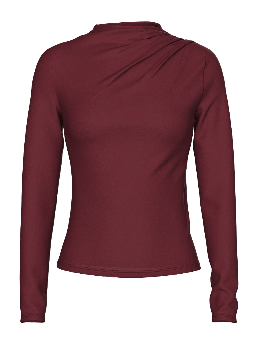 Pieces - PCMADISON LS DRAPED TOP JRS NOOS BC - tawny port - 1