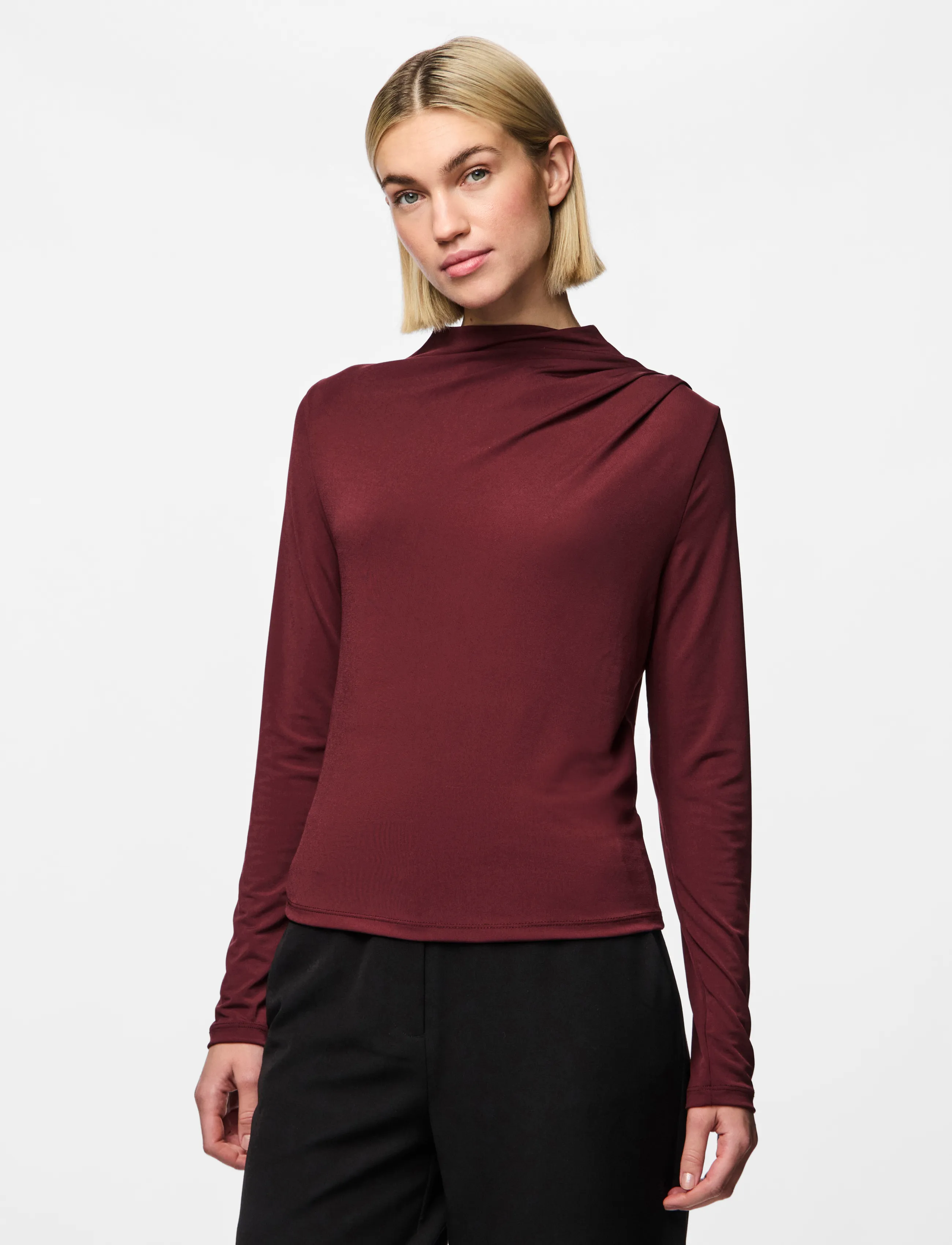 Pieces - PCMADISON LS DRAPED TOP JRS NOOS BC - tawny port - 0