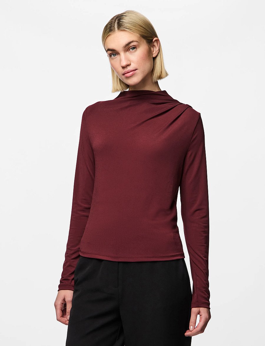 Pieces - PCMADISON LS DRAPED TOP JRS NOOS BC - tawny port - 0