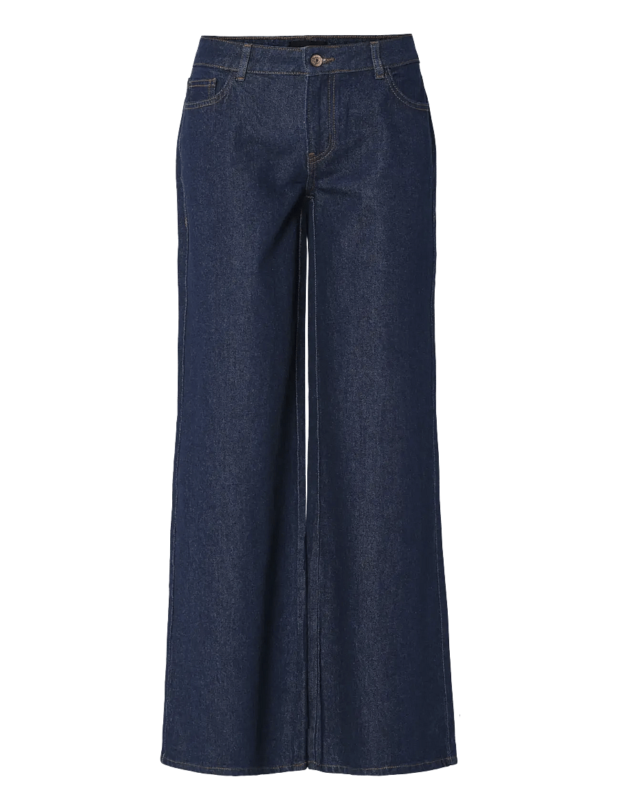 Pieces - PCSELMA LW WIDE JEANS RINSE NOOS BC - hosen mit weitem bein - dark blue denim - 1