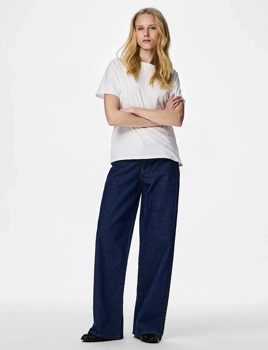 Pieces - PCSELMA LW WIDE JEANS RINSE NOOS BC - hosen mit weitem bein - dark blue denim - 4