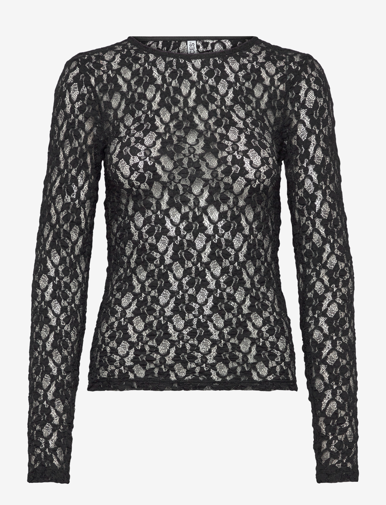 Pieces - PCHAZEL LS LACE TOP JRS NOOS BC - langærmede toppe - black - 1