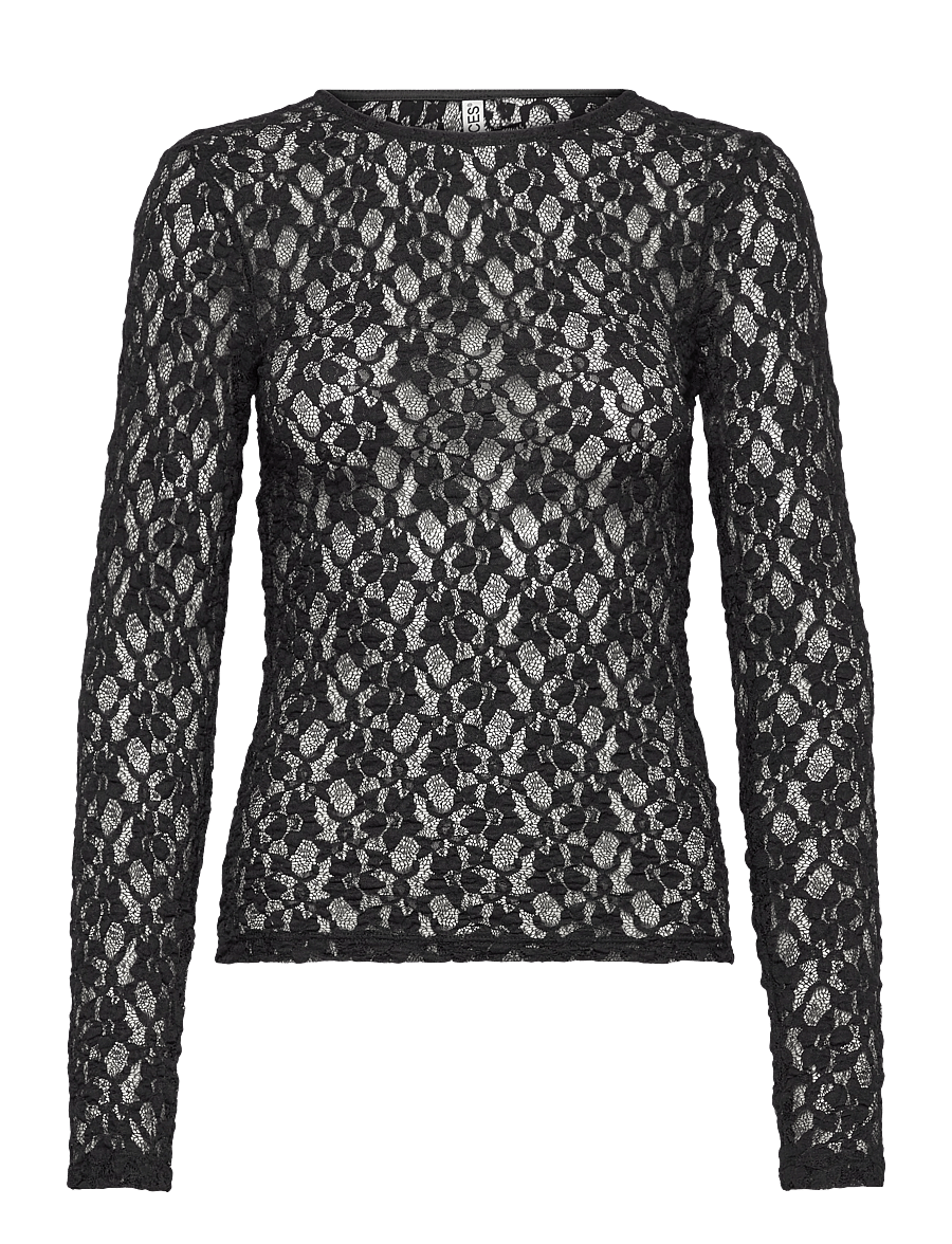 Pieces - PCHAZEL LS LACE TOP JRS NOOS BC - langärmlige tops - black - 1
