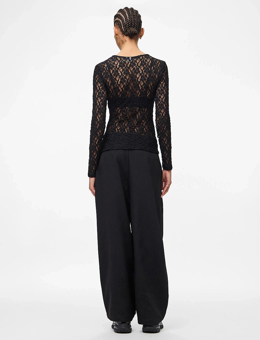 Pieces - PCHAZEL LS LACE TOP JRS NOOS BC - langärmlige tops - black - 3