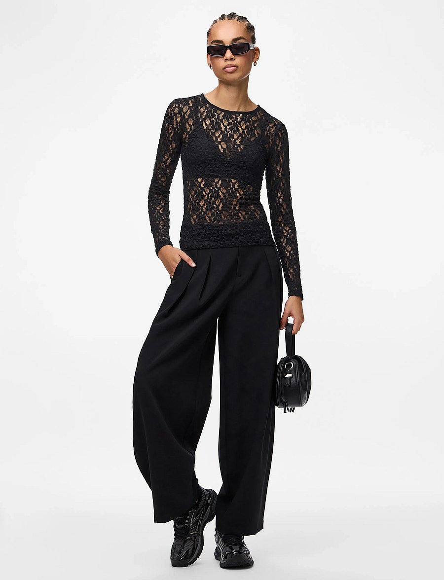 Pieces - PCHAZEL LS LACE TOP JRS NOOS BC - langärmlige tops - black - 4