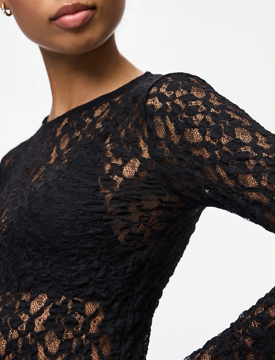 Pieces - PCHAZEL LS LACE TOP JRS NOOS BC - langärmlige tops - black - 5