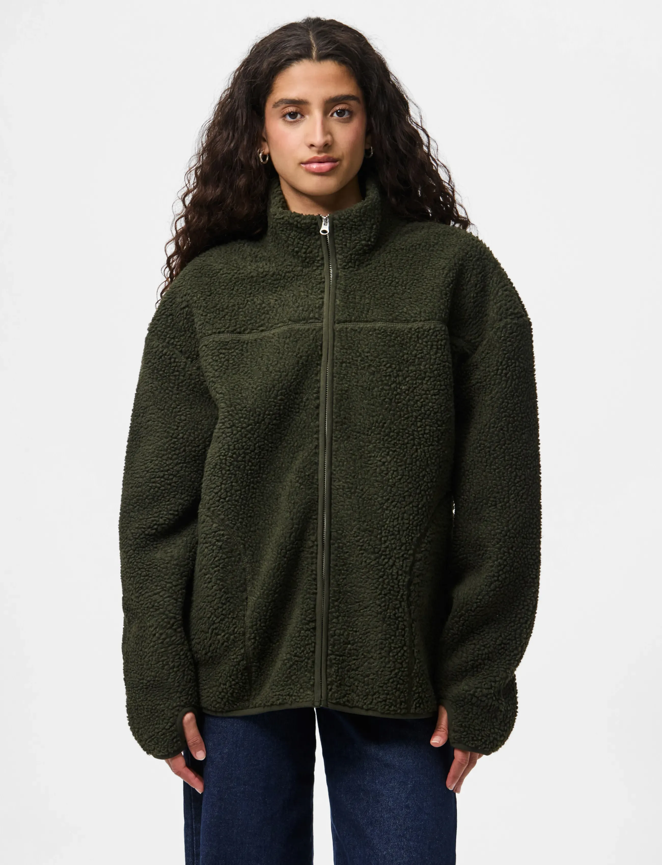 Pieces Pcsadia Ls Teddy Jacket Noos Bc, L, Khaki green, Jakker > Læder, Dame