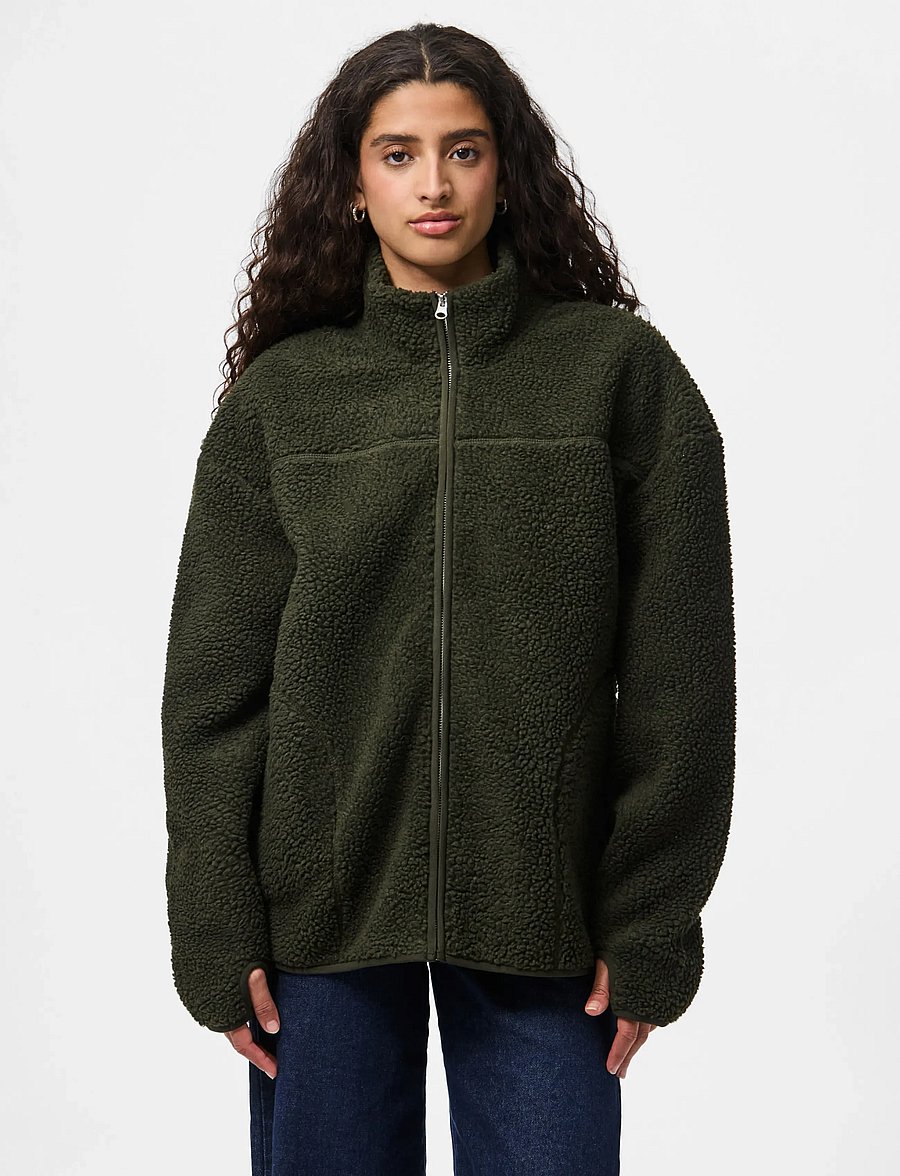 Pieces - PCSADIA LS TEDDY JACKET NOOS BC - frühlingsjacken - forest night - 0
