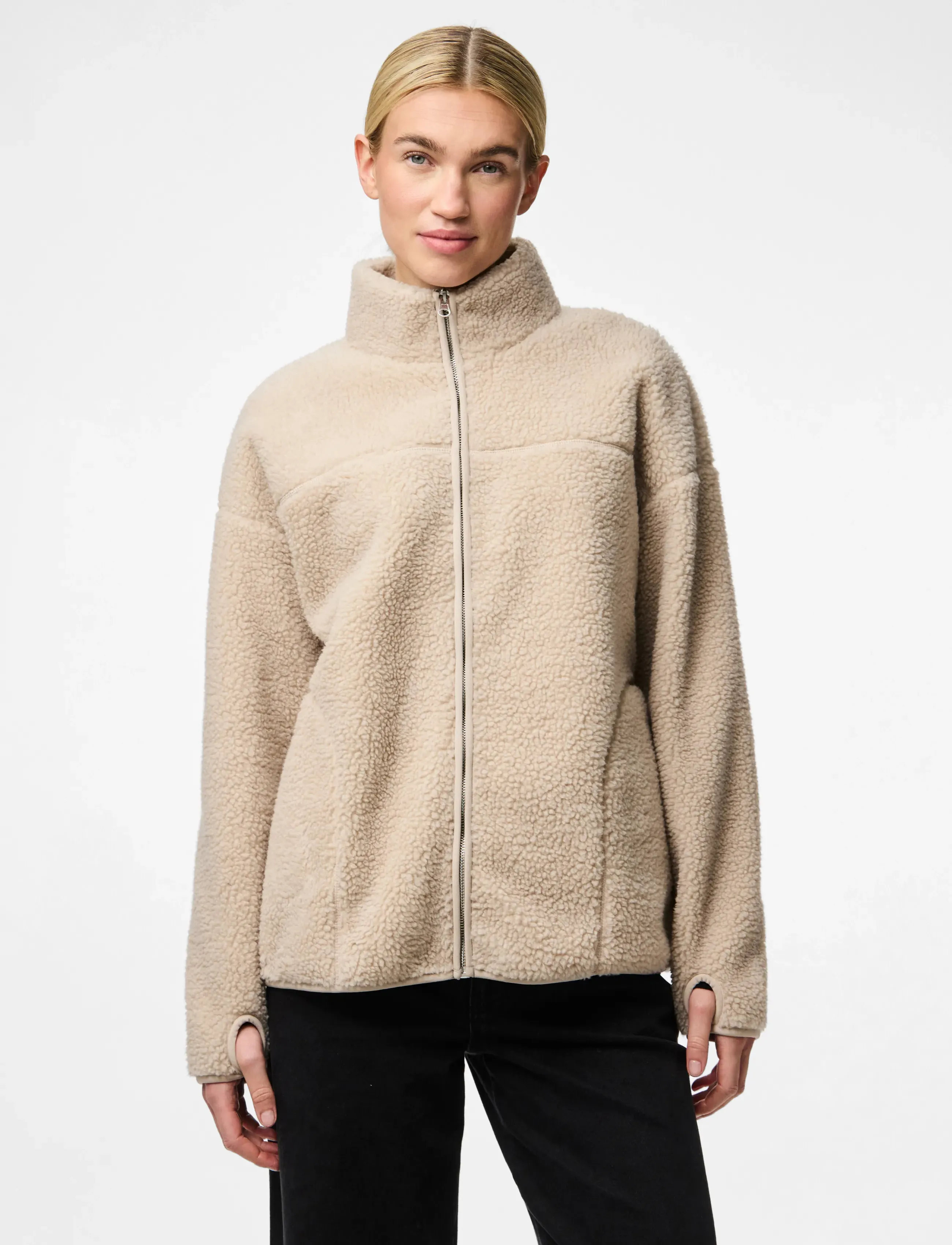 Pieces PCSADIA LS TEDDY JACKET NOOS BC - Tøj - SILVER GRAY / beige