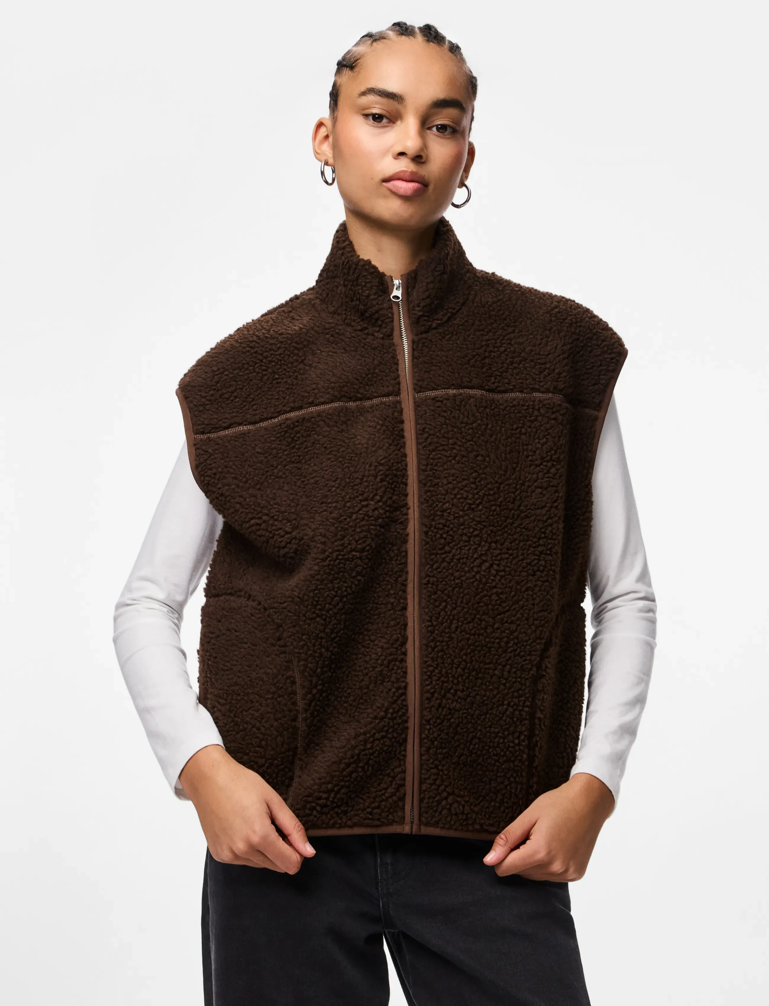 Pieces Pcsadia Teddy Vest Noos Bc, S, Brown, Veste > Strikkede Veste, Dame