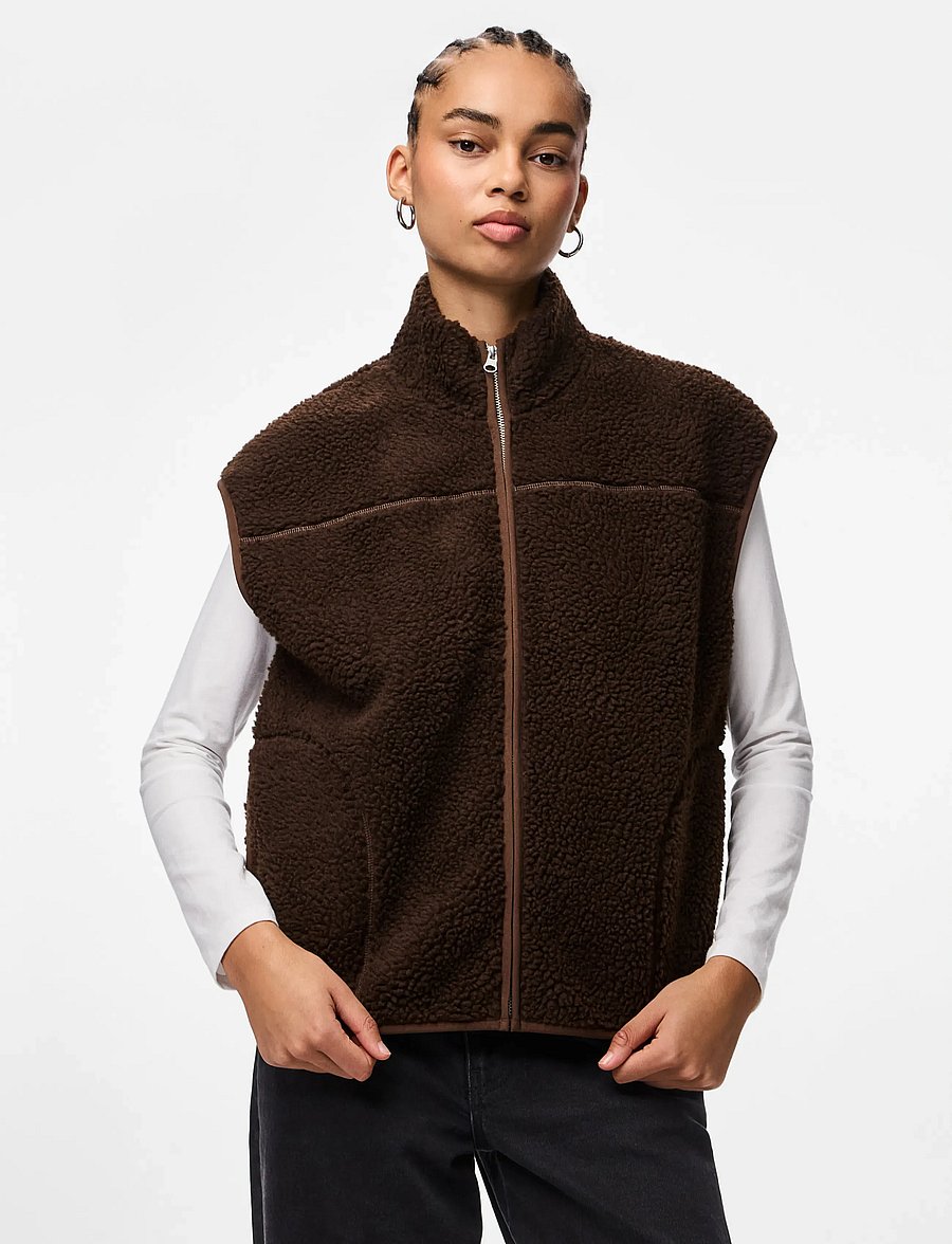 Pieces - PCSADIA TEDDY VEST NOOS BC - teddy-vestid - hot fudge - 0
