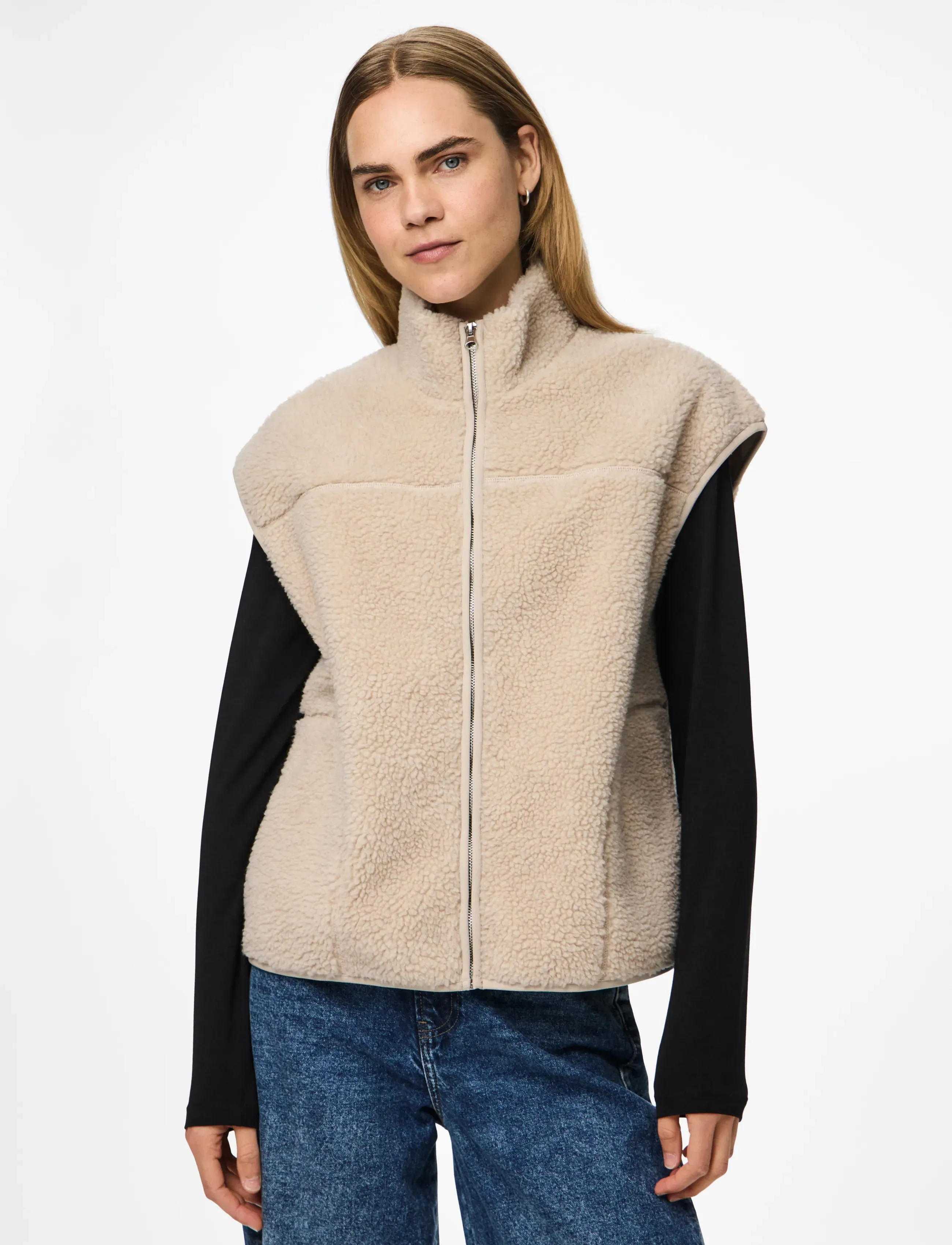 Pieces Pcsadia Teddy Vest Noos Bc, XXL, Beige, Veste > Strikkede Veste, Dame