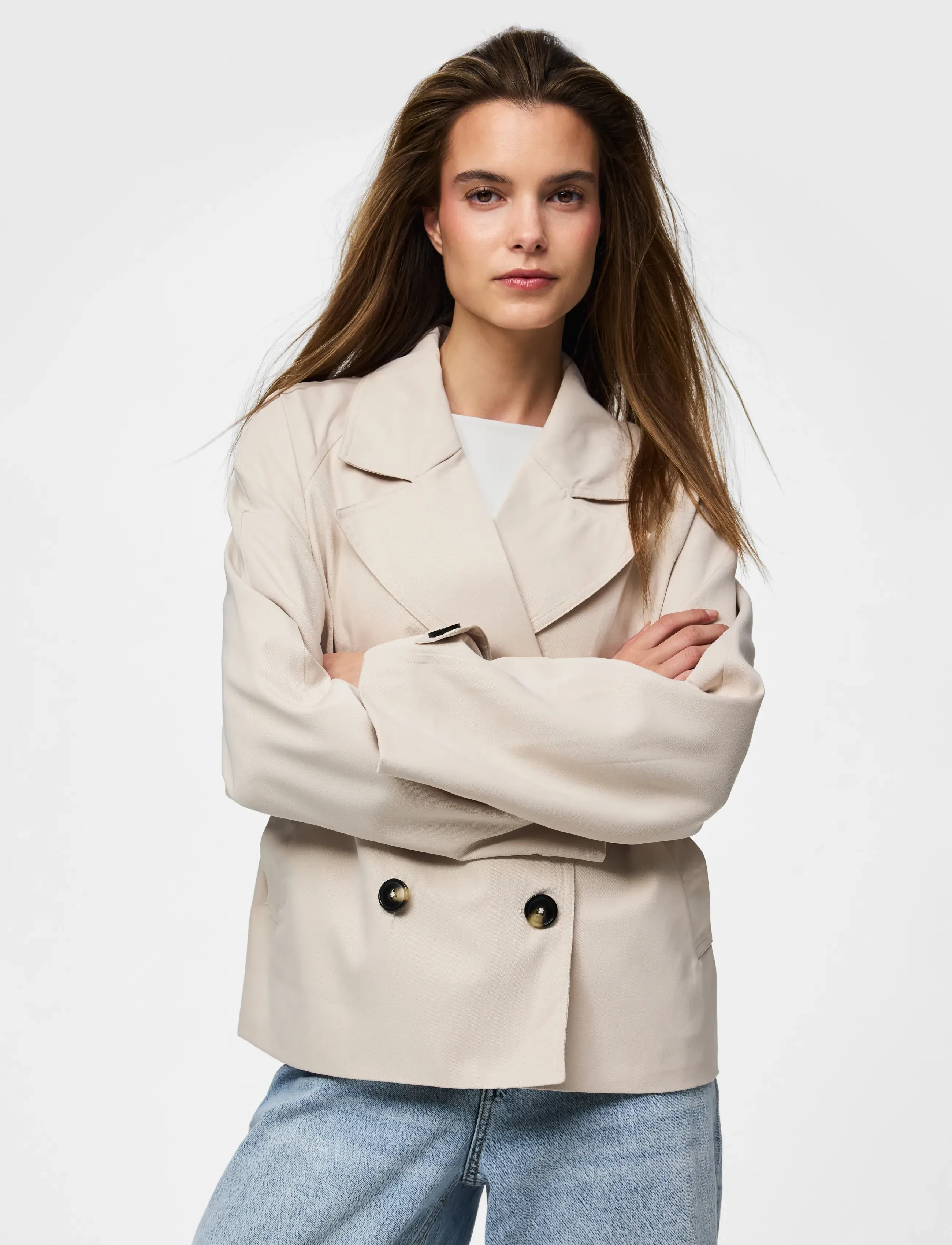 Pieces Pcscarlett Ls Short Trenchcoat Noos Bc, S, Beige, Frakker > Trenchcoats, Dame
