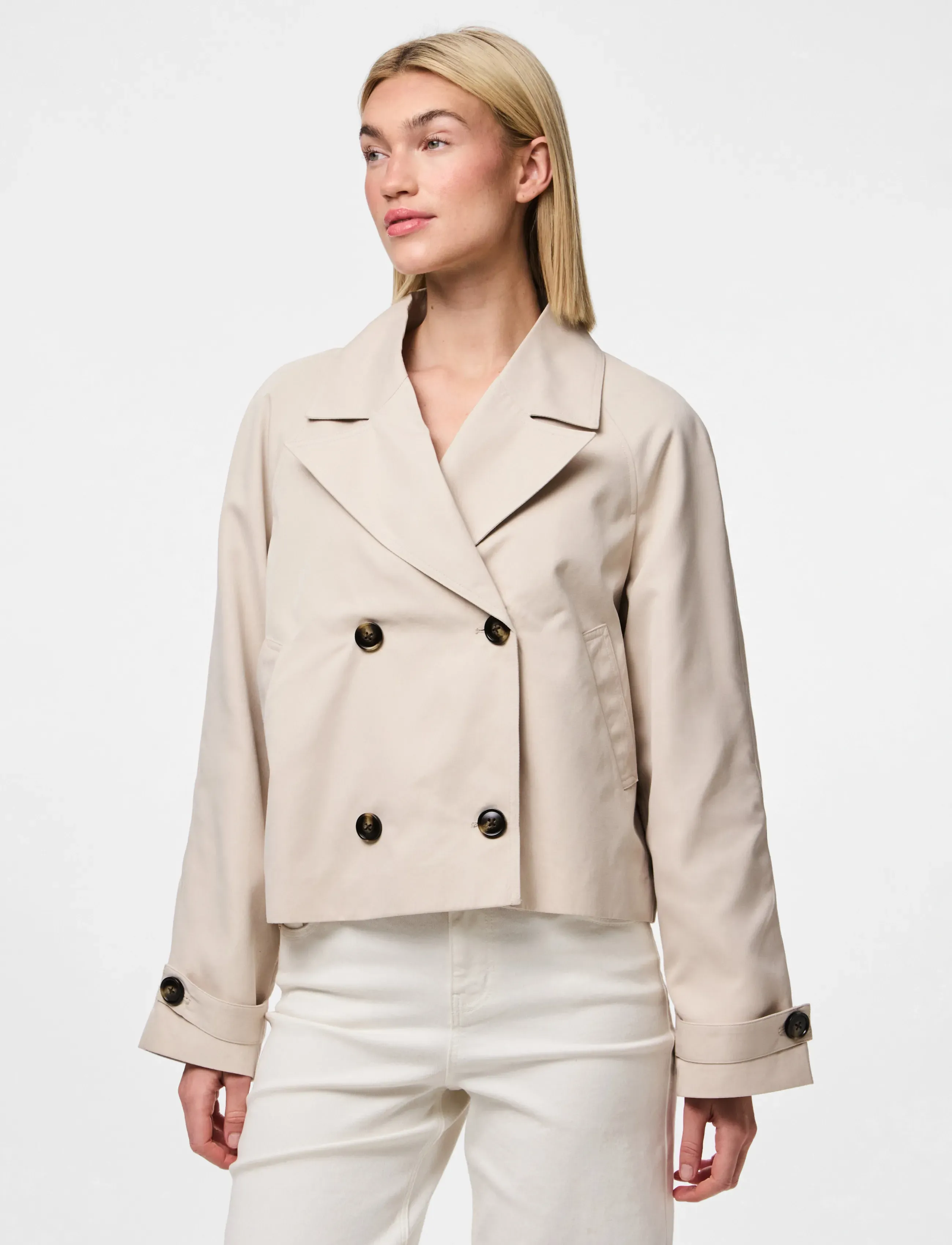 Pieces PCSCARLETT LS SHORT TRENCHCOAT NOOS BC - Trenchcoats - SILVER GRAY / beige