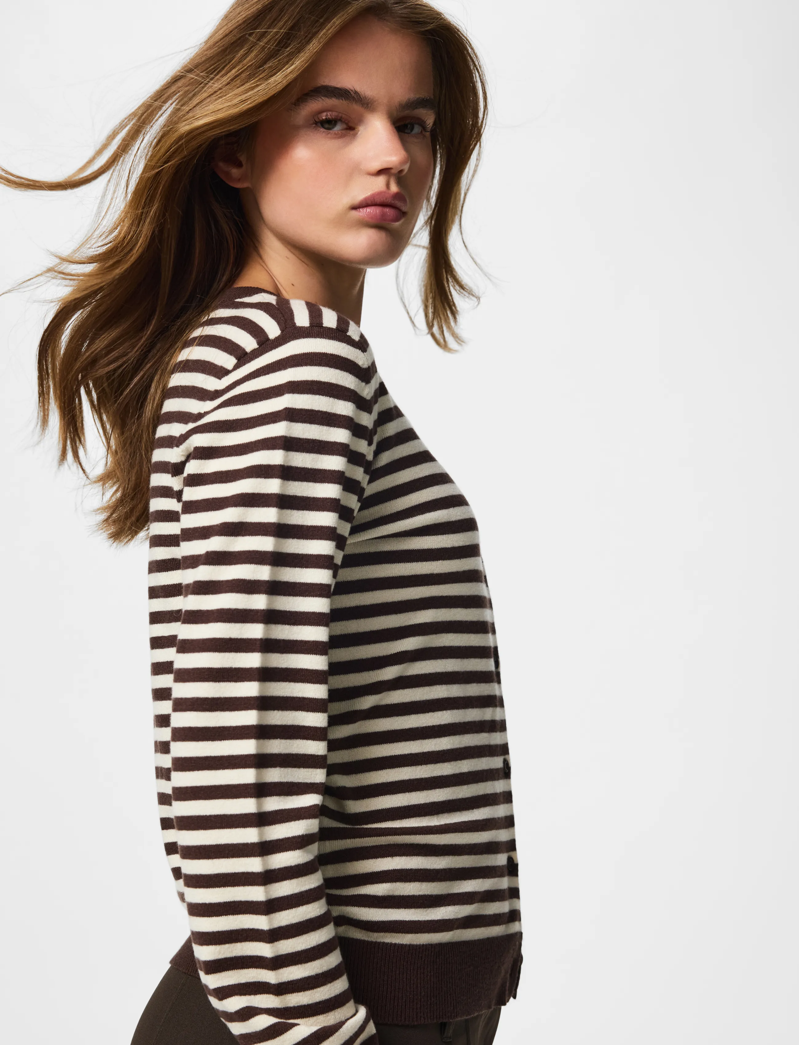 Pieces Pcnora Ls O-Neck Knit Cardigan Noos Bc, Kvinder, Stribet Strikket Cardigan, Brun, Str: L