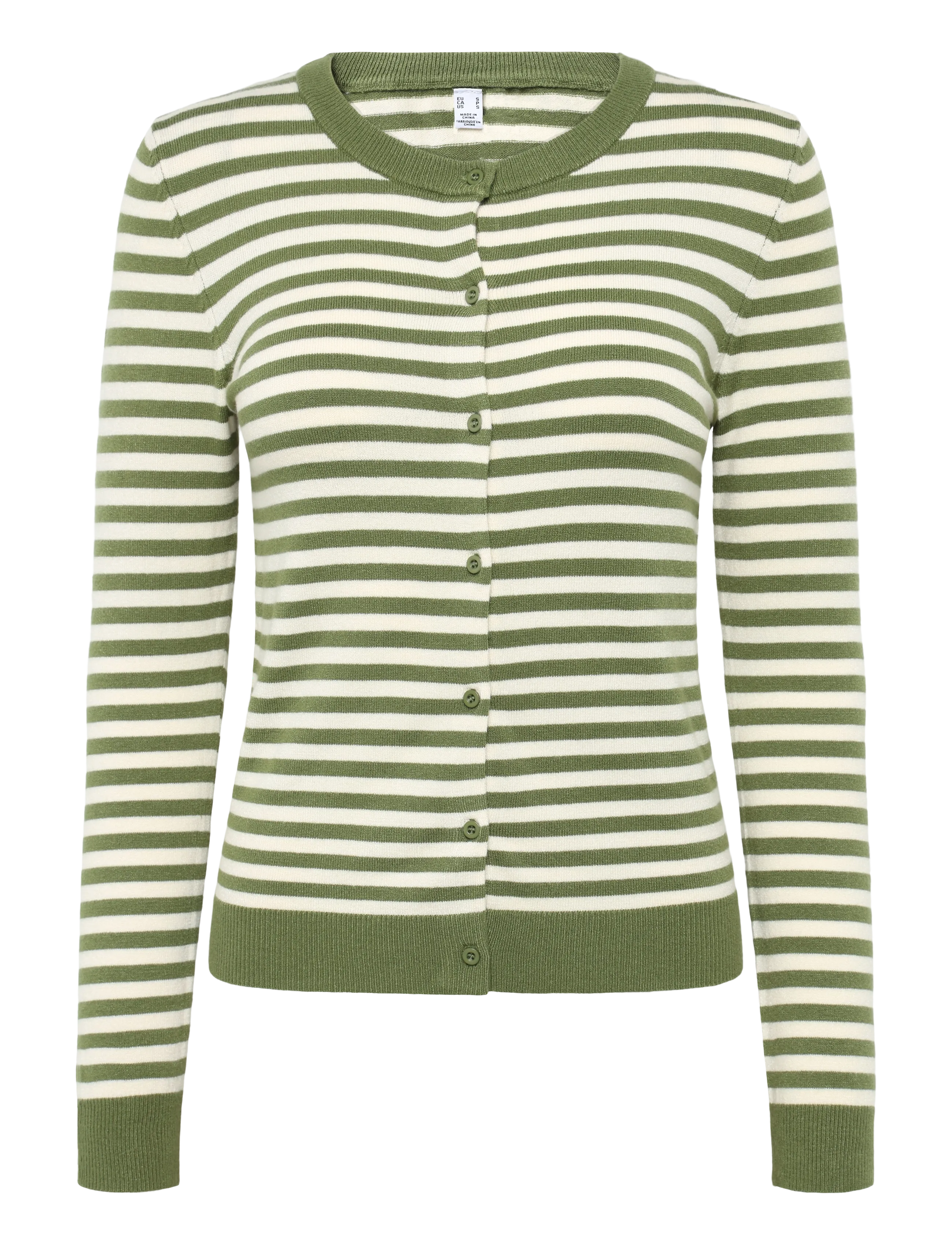 Pieces Pcnora Ls O-Neck Knit Cardigan Noos Bc, Kvinder, Stribet Strikket Cardigan, Grøn, Str: S