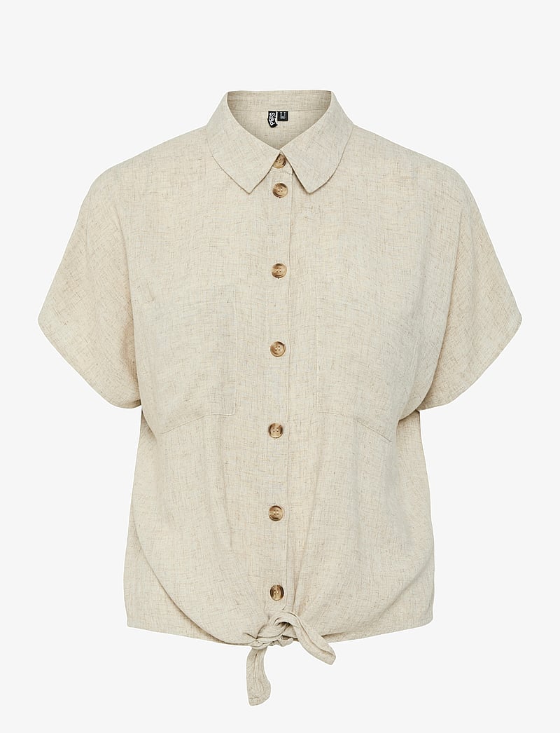Pieces - PCPIA LINEN BLEND SS TIE SHIRT WVN NOOS - lininiai marškiniai - birch - 1