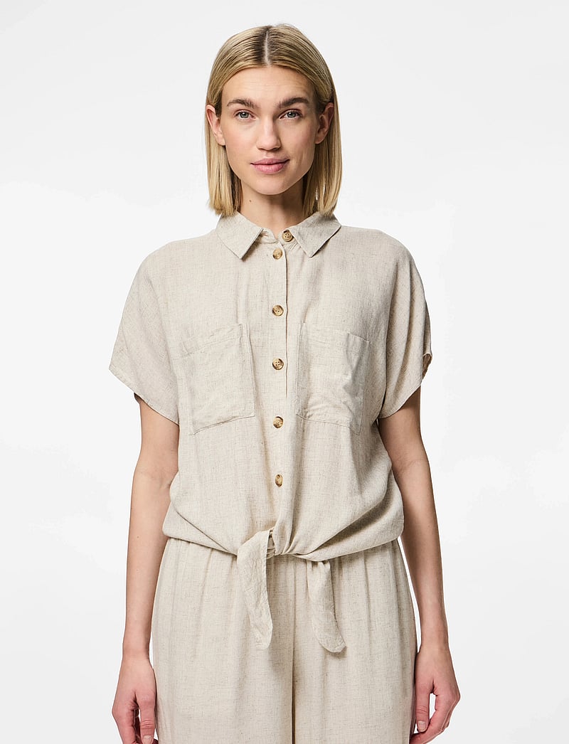 Pieces - PCPIA SS TIE SHIRT WVN NOOS - linneskjortor - birch - 0