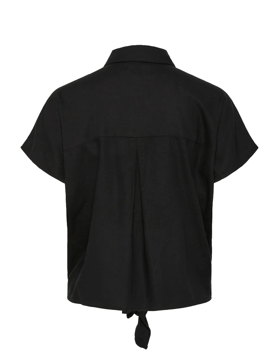 Pieces - PCPIA LINEN BLEND SS TIE SHIRT WVN NOOS - hørskjorter - black - 2