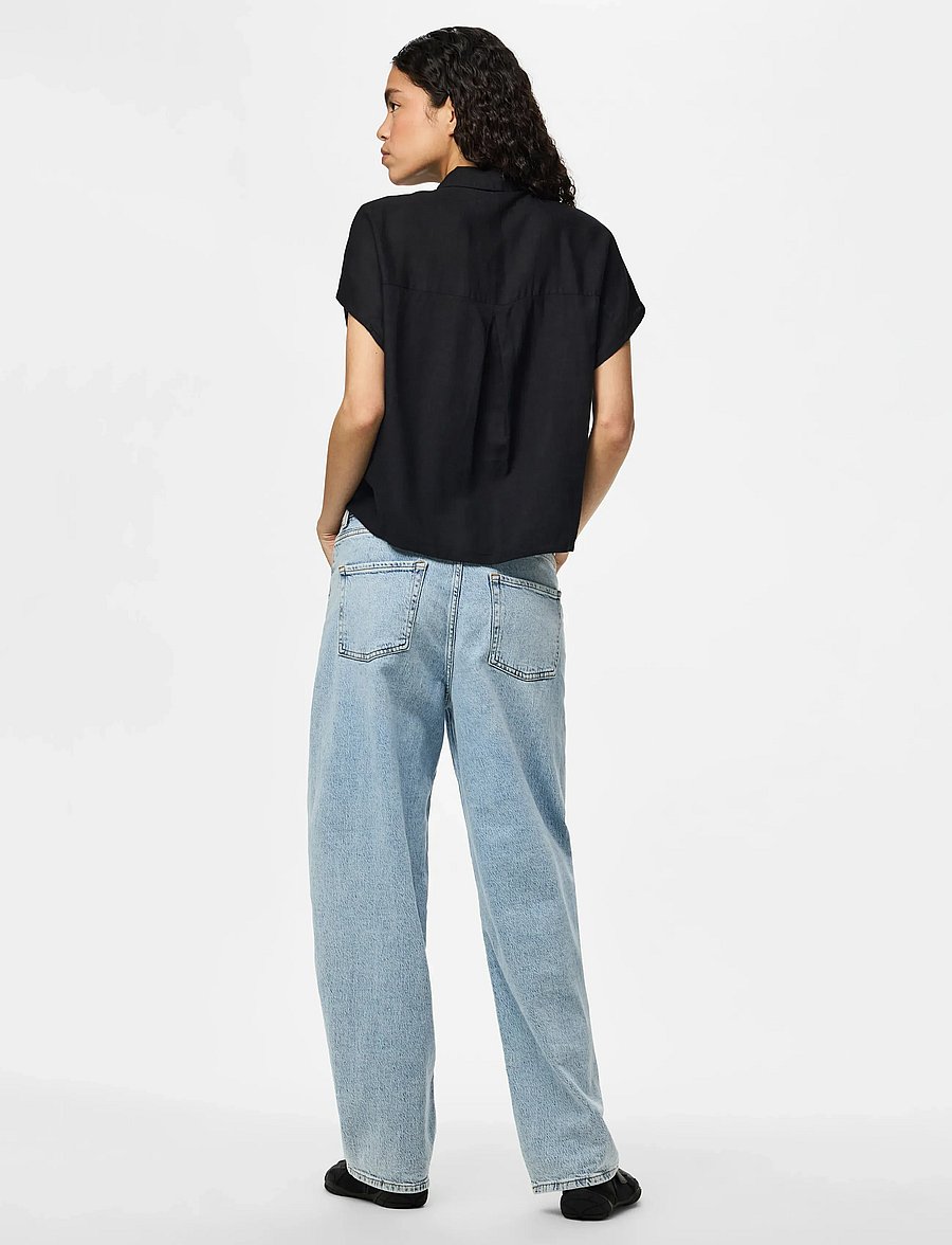 Pieces - PCPIA LINEN BLEND SS TIE SHIRT WVN NOOS - hørskjorter - black - 3