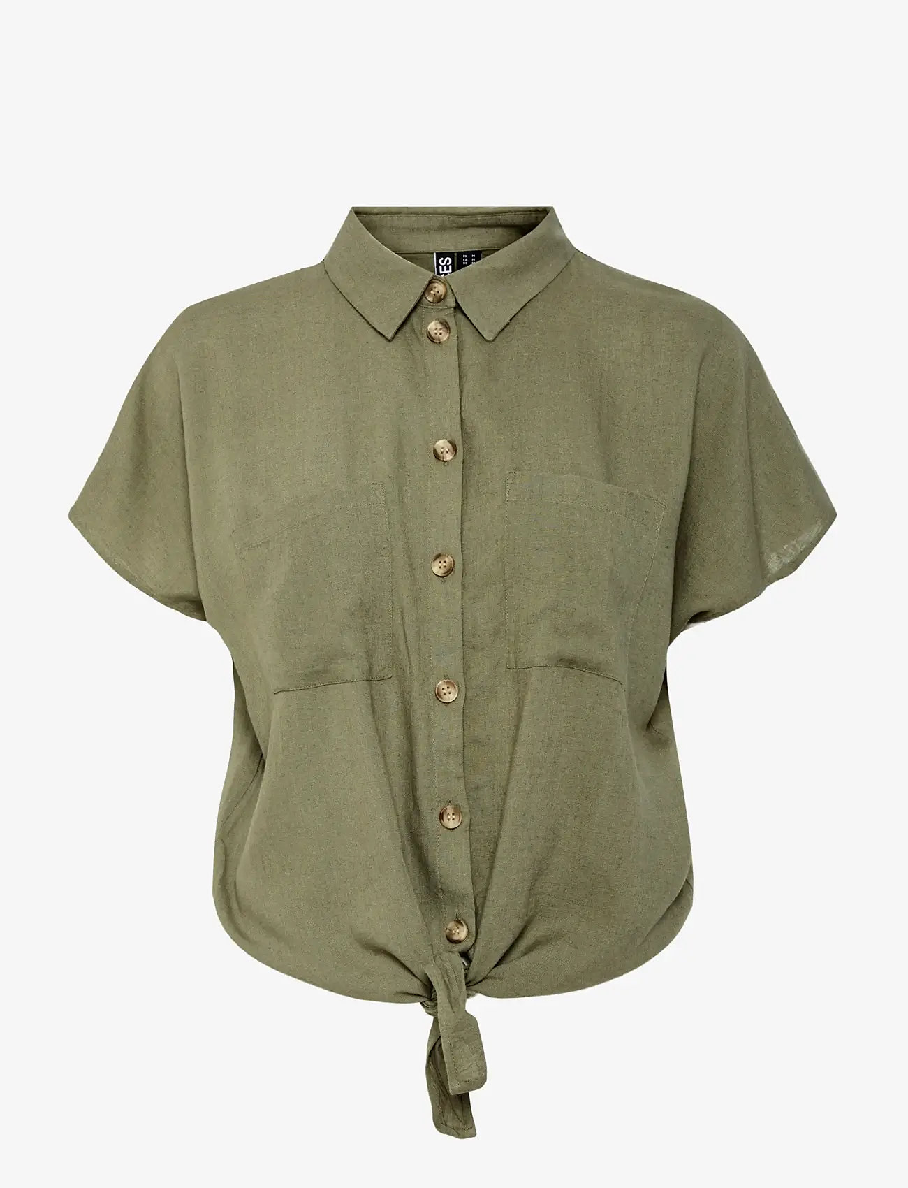Pieces - PCPIA LINEN BLEND  SS TIE SHIRT WVN NOOS - linen shirts - deep lichen green - 1