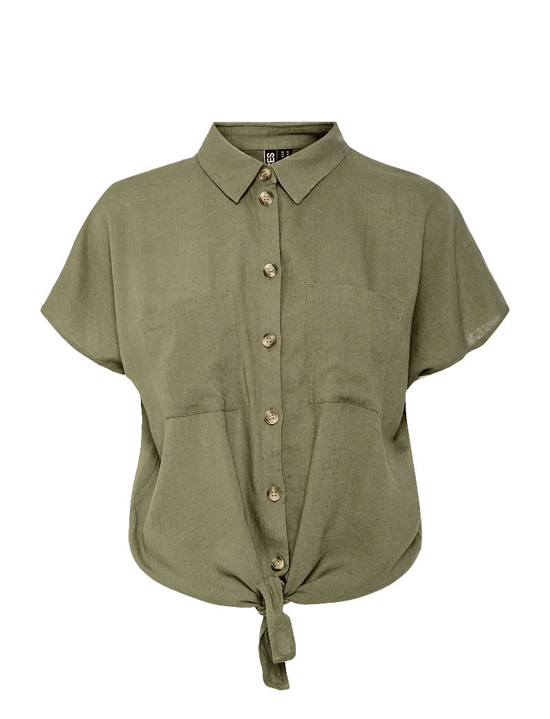 Pieces - PCPIA LINEN BLEND SS TIE SHIRT WVN NOOS - linen shirts - deep lichen green - 1