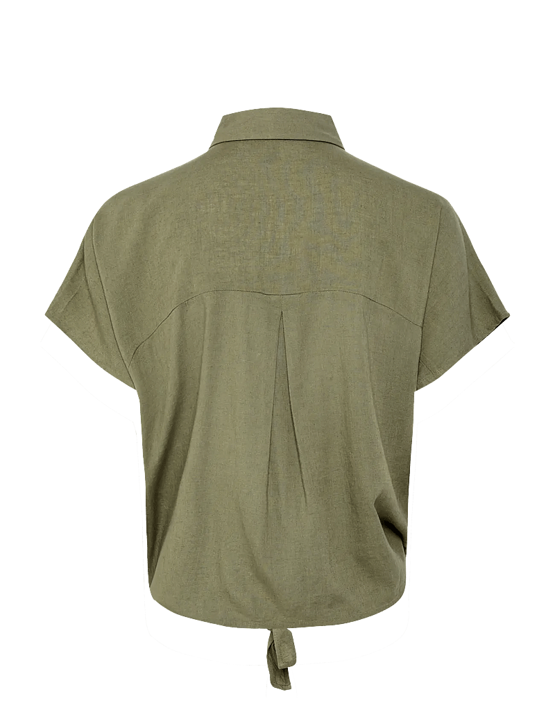 Pieces - PCPIA LINEN BLEND SS TIE SHIRT WVN NOOS - linen shirts - deep lichen green - 2