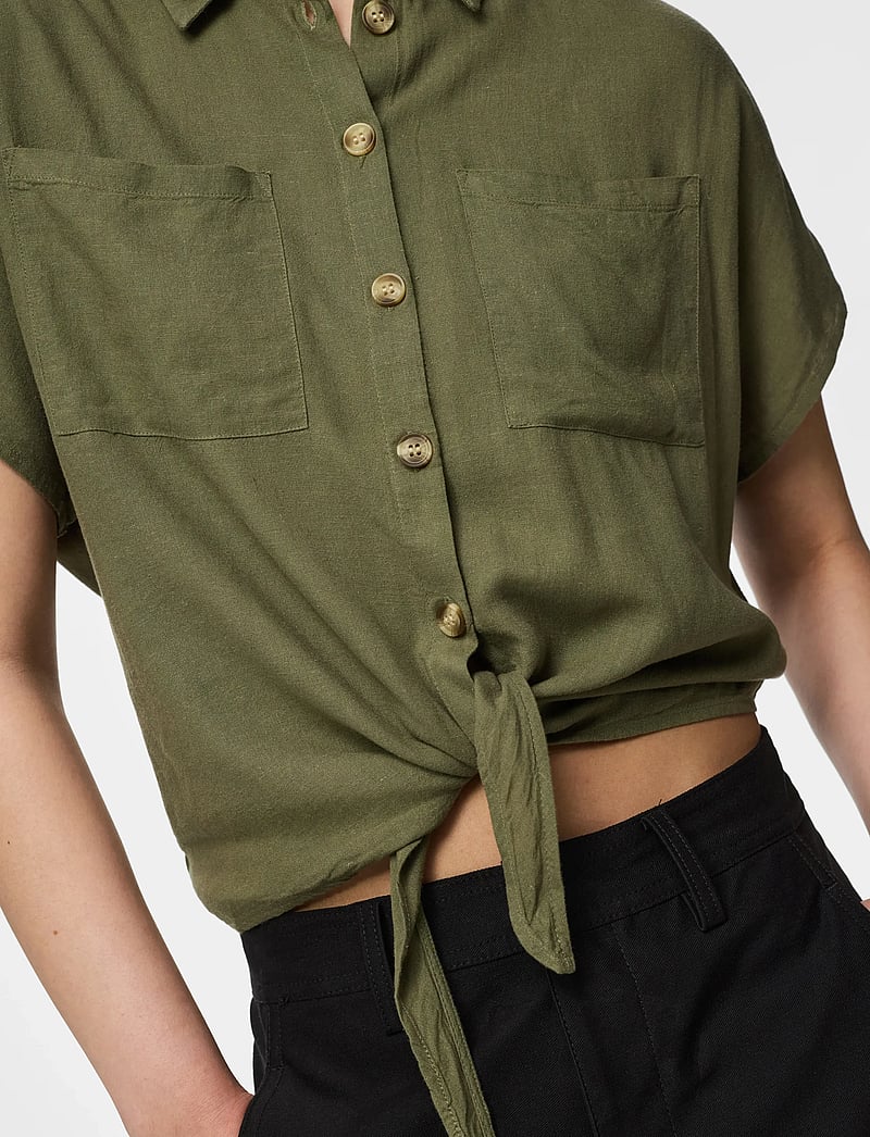 Pieces - PCPIA LINEN BLEND SS TIE SHIRT WVN NOOS - linen shirts - deep lichen green - 5