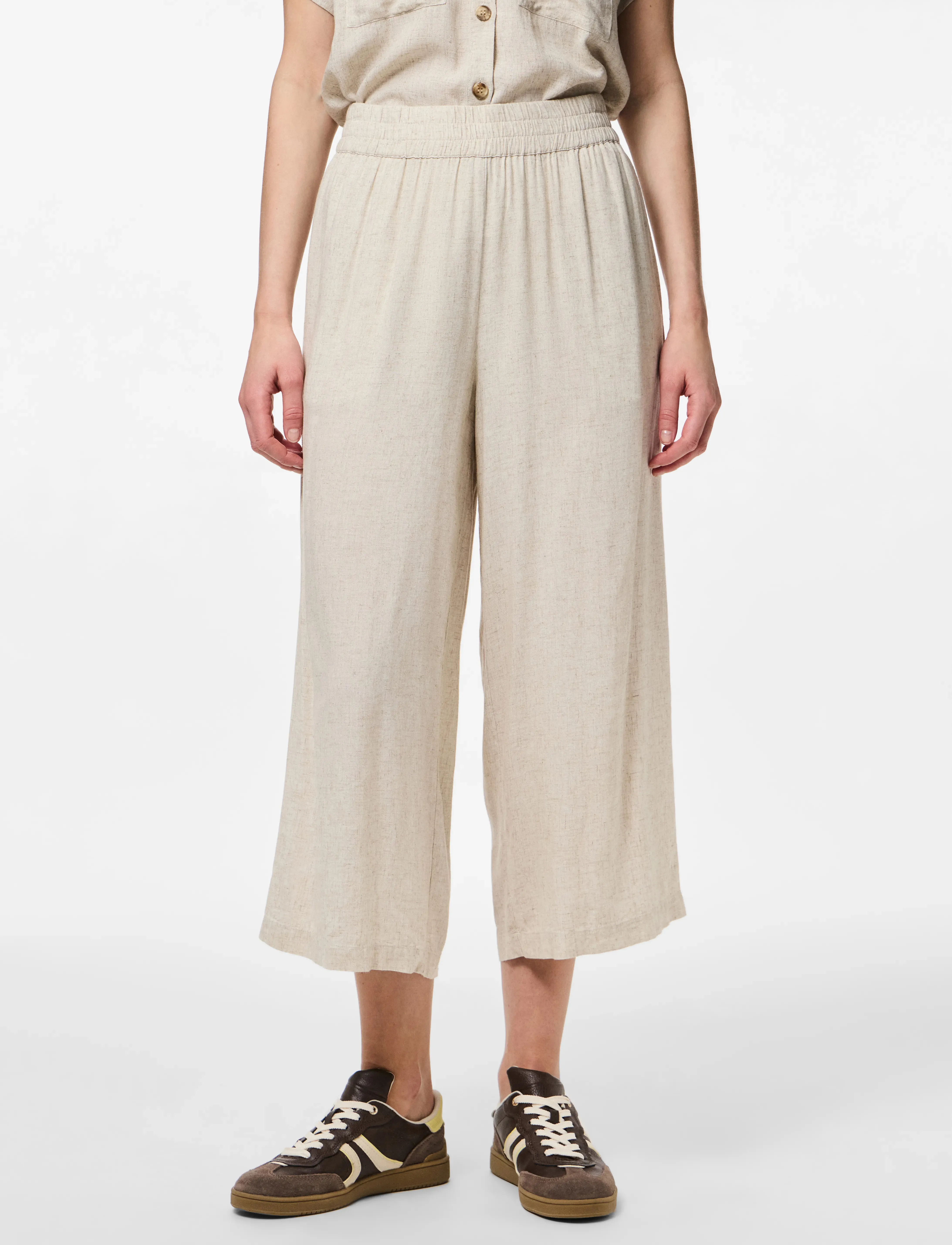 Pieces Pcpia Linen Blend Hw Culotte Wvn Noos, M, Trousers, Beige - Culottes, Frauen