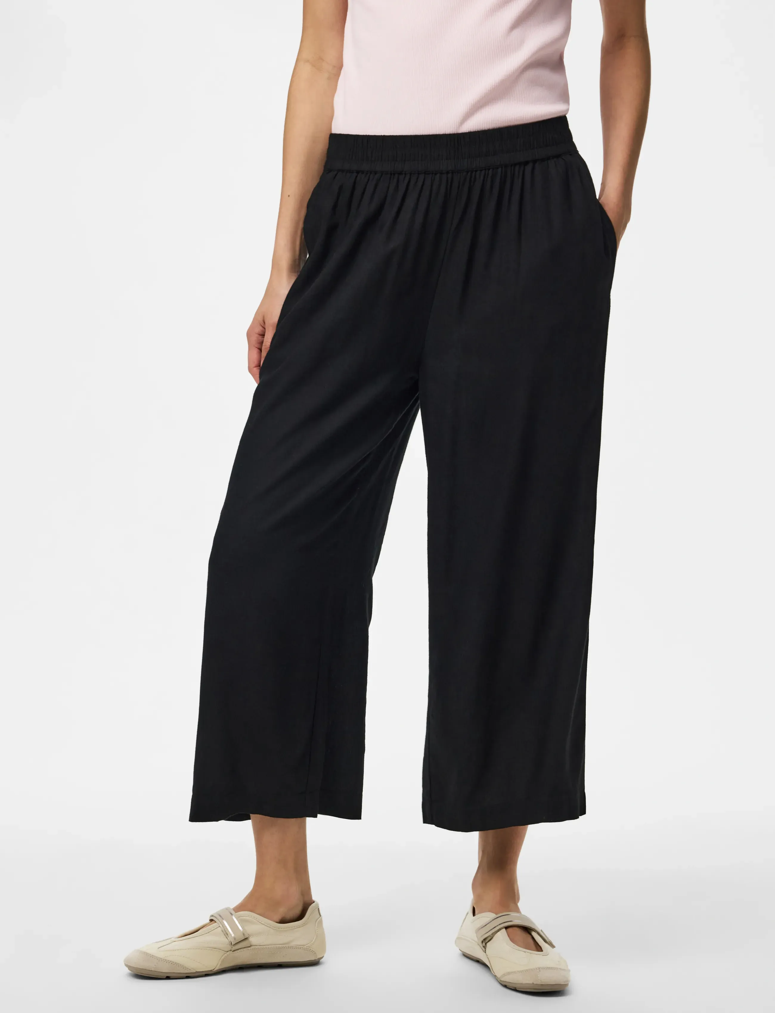Pieces Pcpia Linen Blend Hw Culotte Wvn Noos, XS, Trousers, Schwarz - Culottes, Frauen