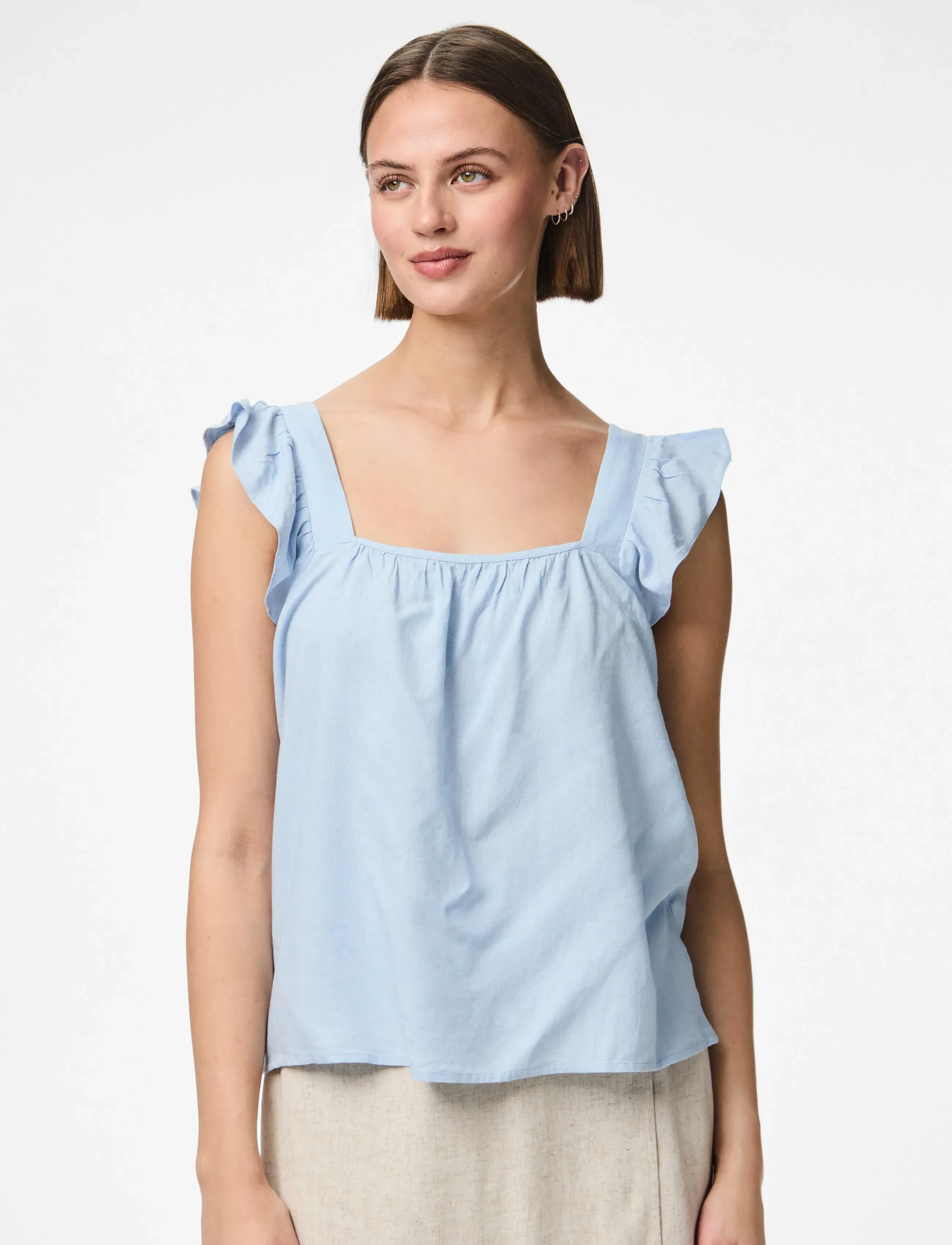 Pieces Pcpia Sl Top Wvn Noos, Kvinder, Flæsetop, Blå, Str: XL