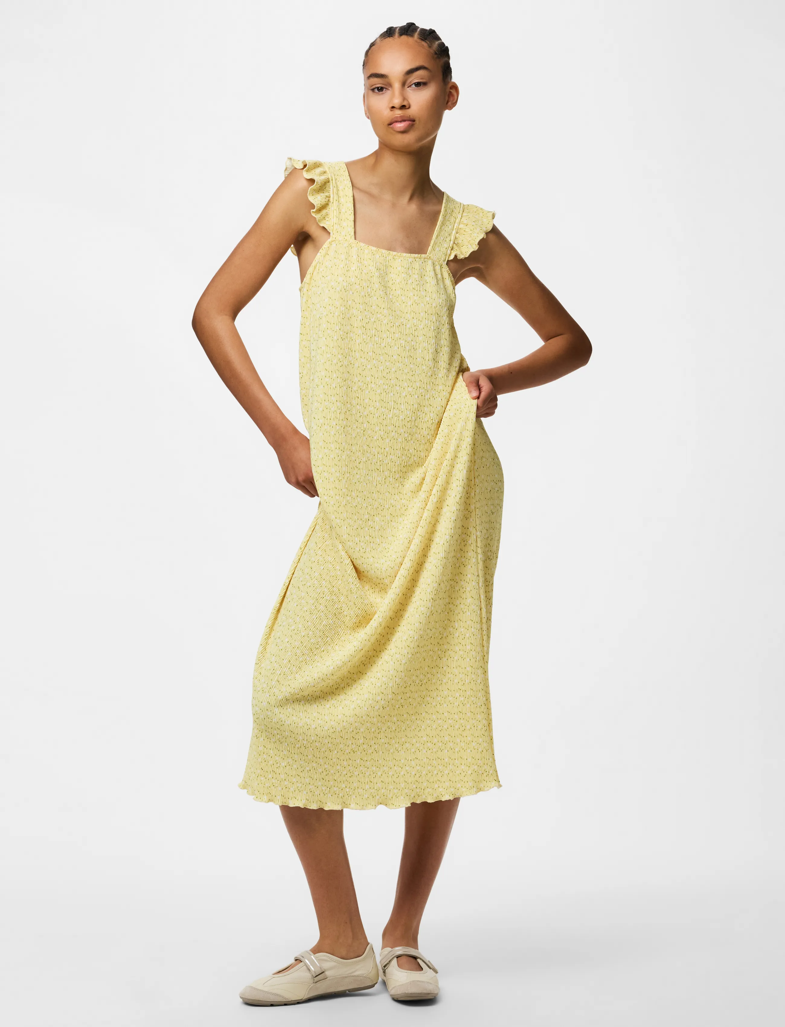 Pieces Pcflora Strap Flounce Dress Jrs Msa Bc, XL, Yellow, Kjoler > Maxikjole, Dame