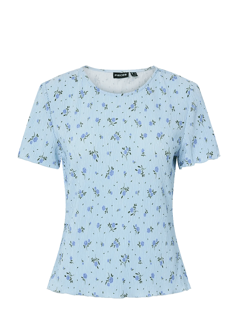 Pieces - PCFLORA SS O-NECK TOP JRS NOOS BC - t-shirts - cashmere blue - 0