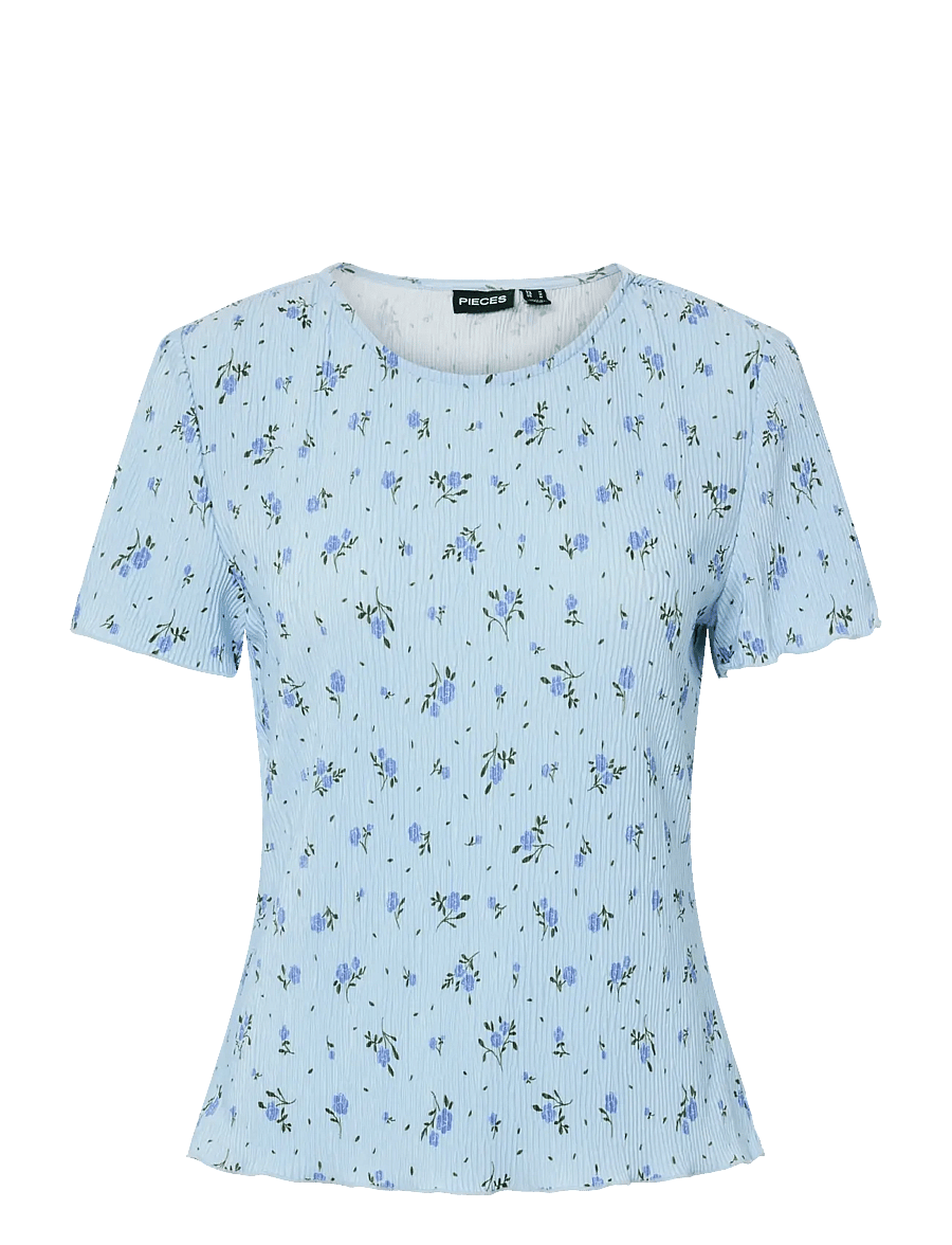 Pieces - PCFLORA SS O-NECK TOP JRS NOOS BC - t-shirts - cashmere blue - 0