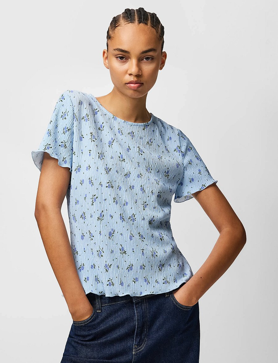 Pieces - PCFLORA SS O-NECK TOP JRS NOOS BC - t-shirts - cashmere blue - 0