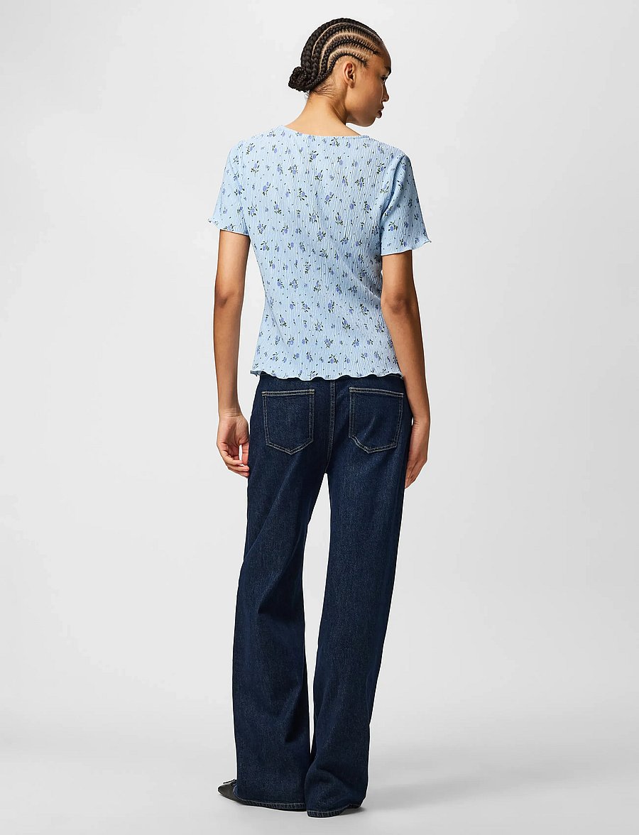 Pieces - PCFLORA SS O-NECK TOP JRS NOOS BC - t-shirts - cashmere blue - 3