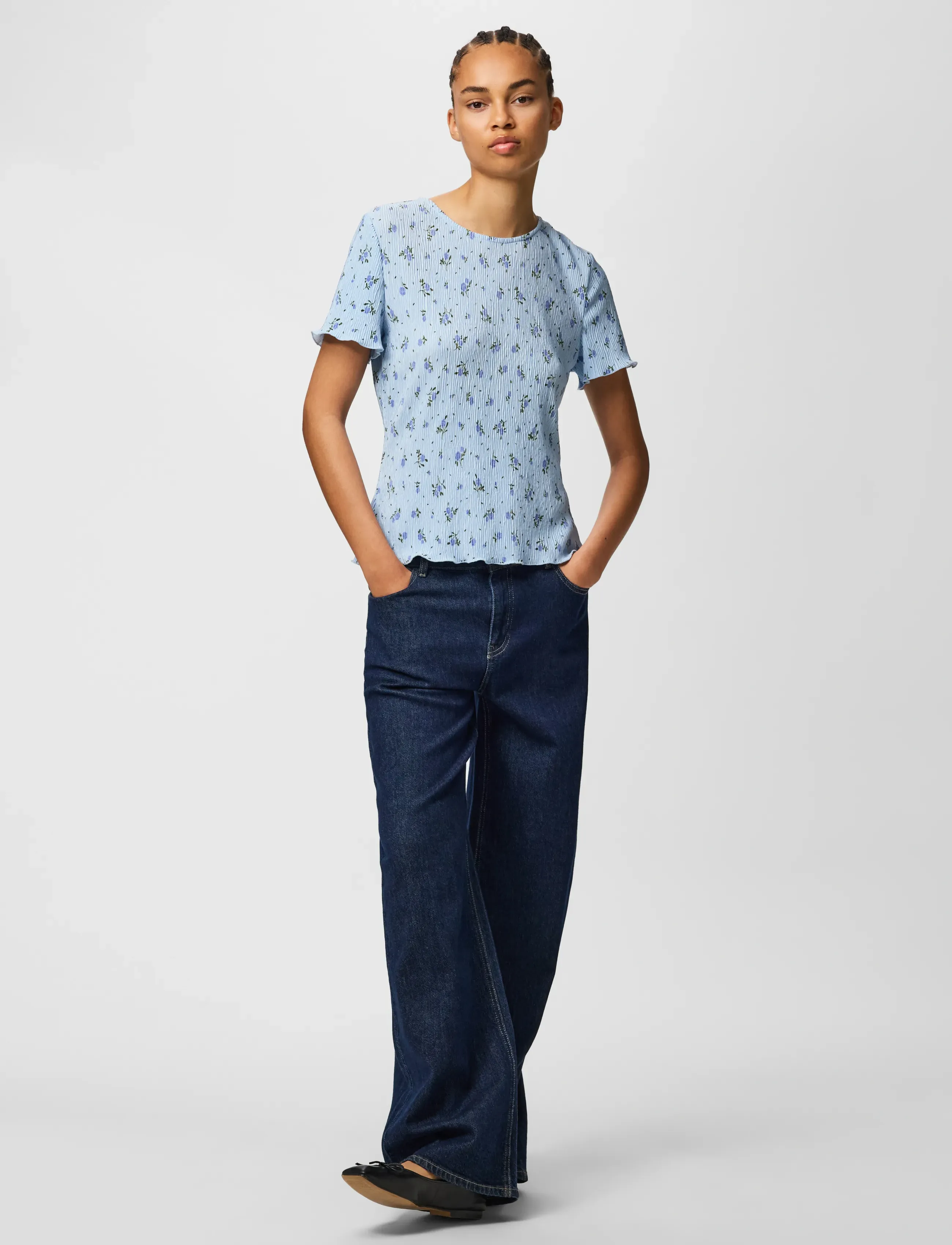 Pieces - PCFLORA SS O-NECK TOP JRS NOOS BC - t-shirts - cashmere blue - 4