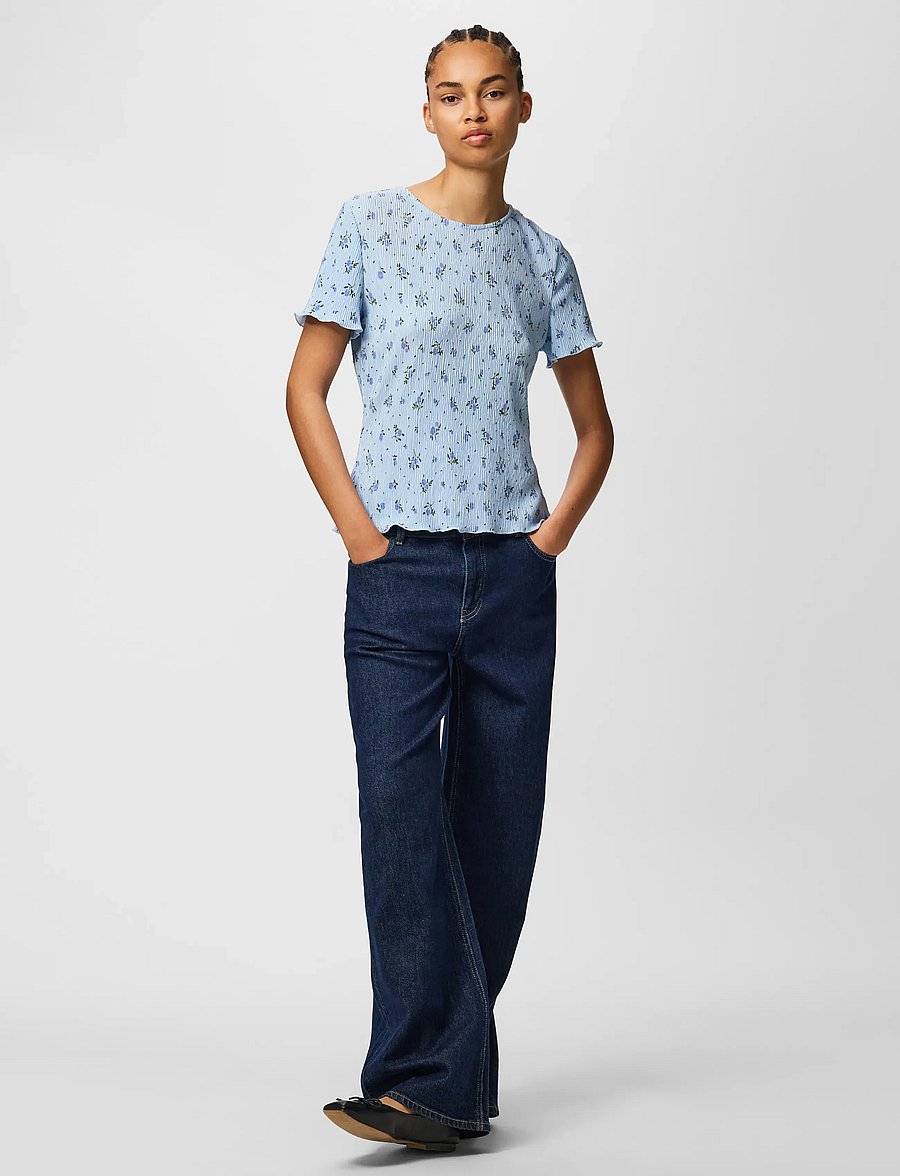 Pieces - PCFLORA SS O-NECK TOP JRS NOOS BC - t-shirts - cashmere blue - 4