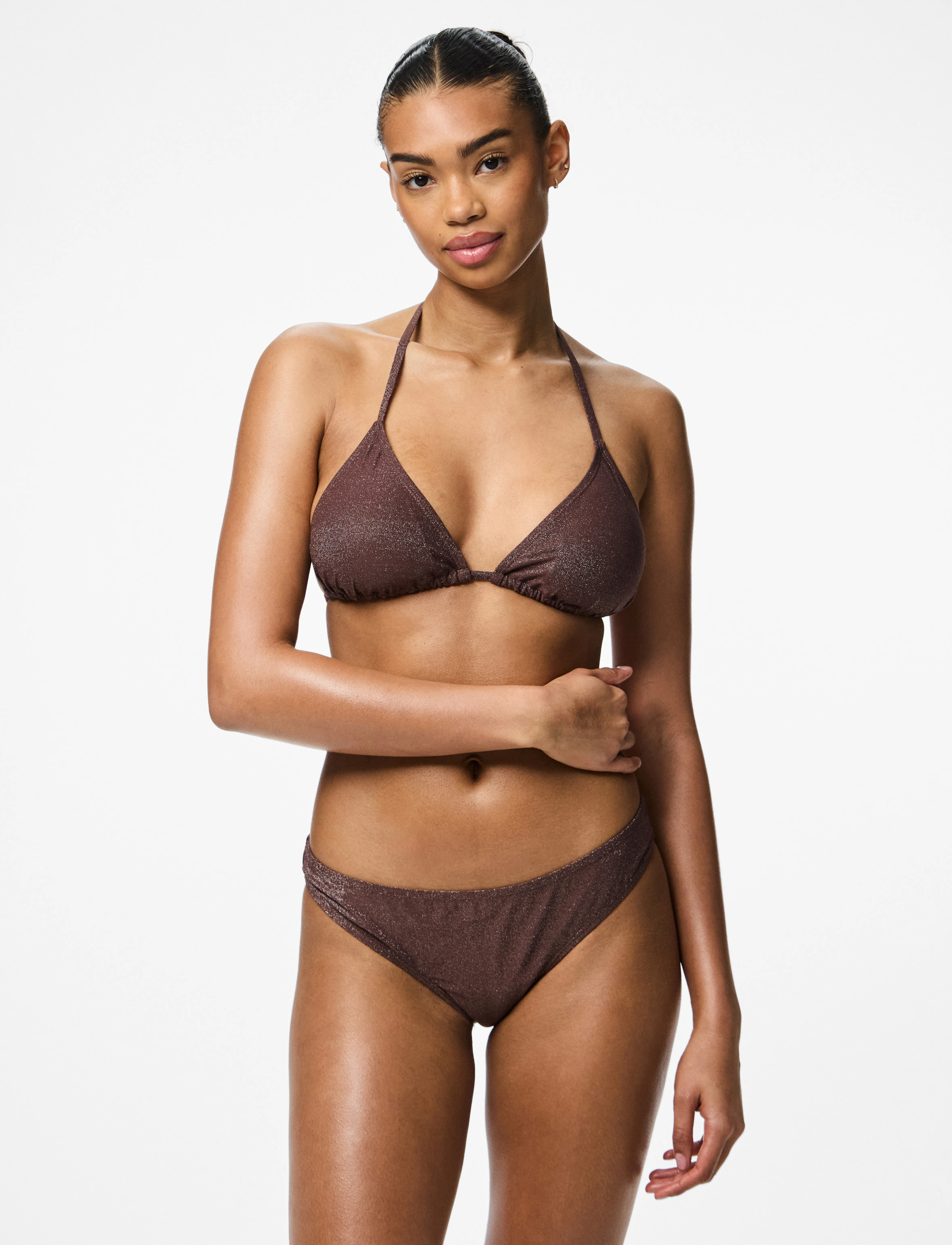 Pieces Pclaomi Lurex Bikini Brief, Kvinder, Bikini Trusse, Brun, Str: S