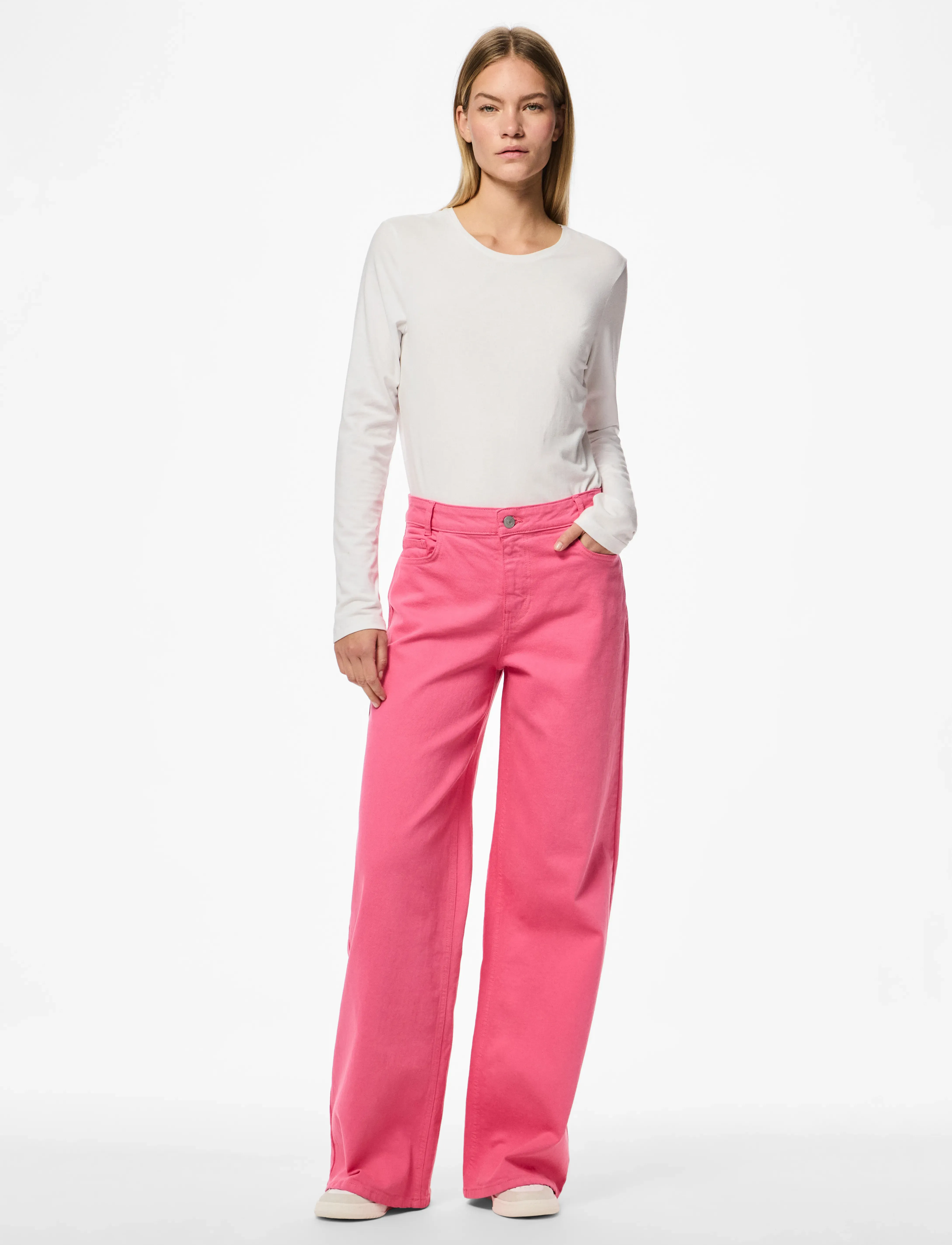 Pieces - PCSVALA MW WIDE DENIM JEANS - pink lemonade - 5