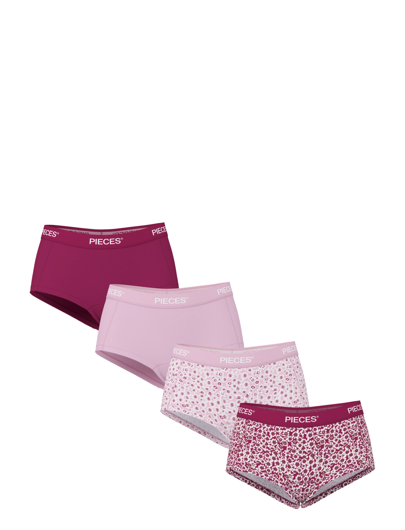 Pieces Pclogo Lady 4 Pack Aop/Solid Noos Bc, Kvinder, 4-Pak Hipster Trusser, Pink, Str: S
