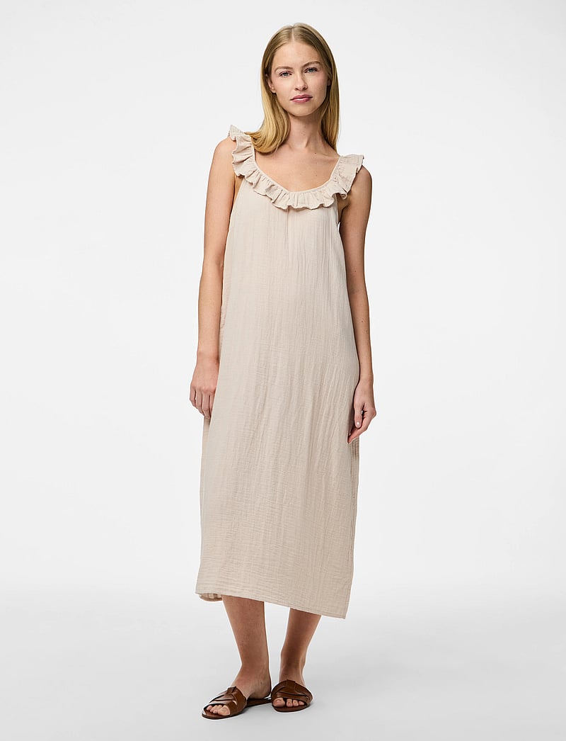 Pieces - PCSASTINA SL MIDI DRESS WVN BC - midiklänningar - silver gray - 0