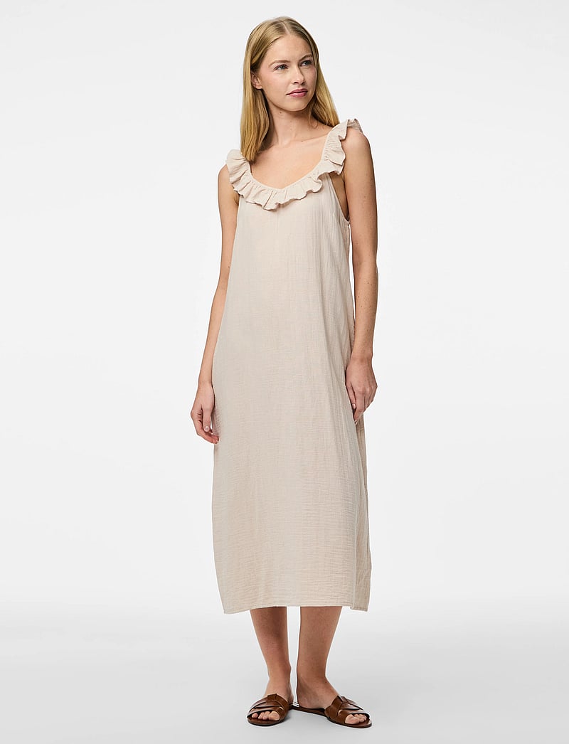 Pieces - PCSASTINA SL MIDI DRESS WVN BC - midiklänningar - silver gray - 4