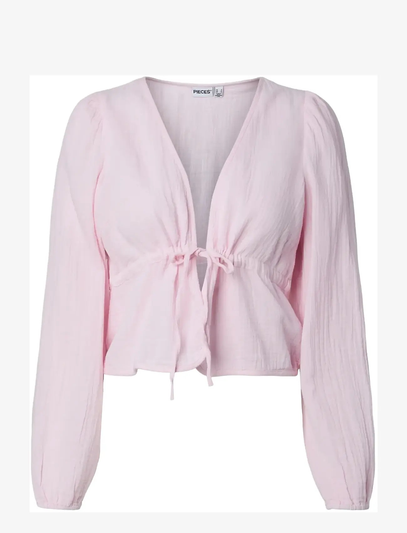 Pieces - PCSASTINA LS V-NECK TIE TOP WVN MSA BC - langærmede bluser - cradle pink - 0