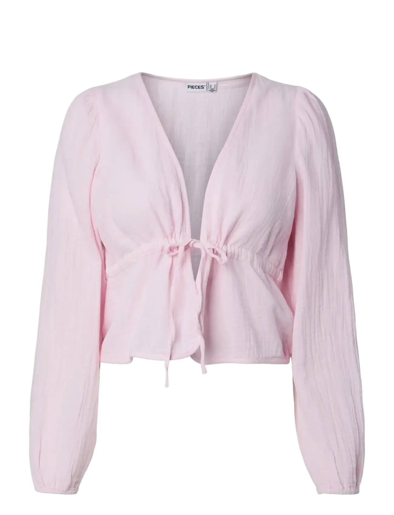 Pieces PCSASTINA LS V-NECK TIE TOP WVN MSA BC - Blouses & Overhemden - CRADLE PINK / pink/rose