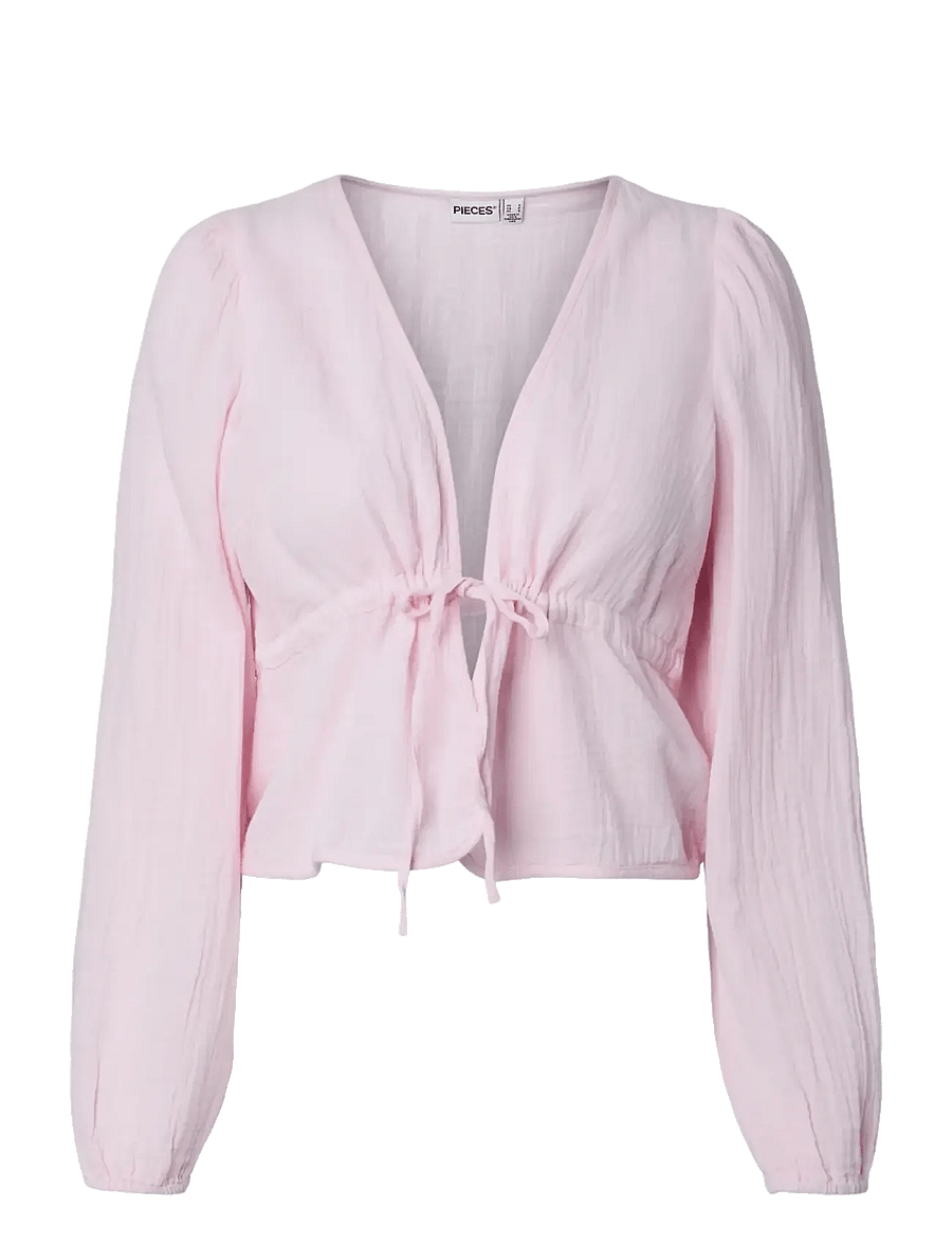 Pieces - PCSASTINA LS V-NECK TIE TOP WVN MSA BC - pikkade varrukatega pluusid - cradle pink - 1