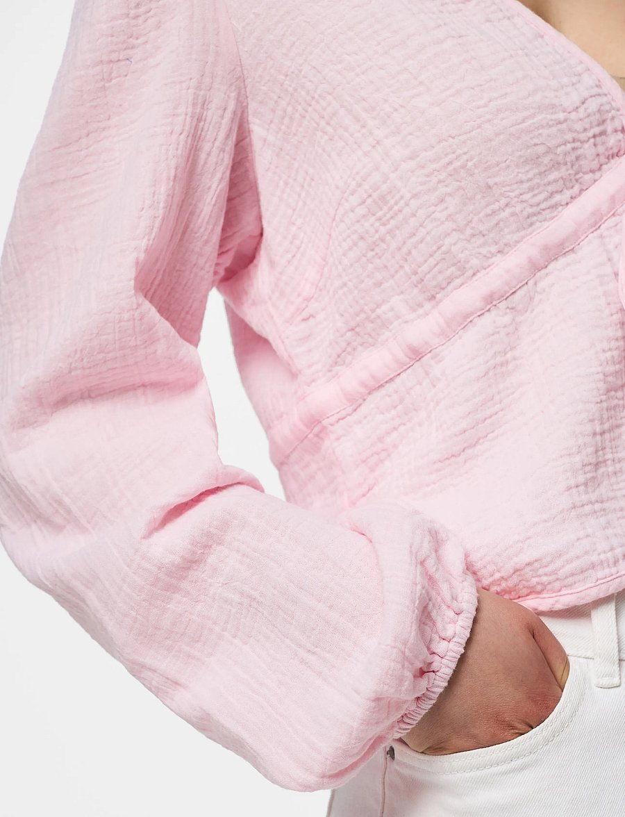 Pieces - PCSASTINA LS V-NECK TIE TOP WVN MSA BC - pikkade varrukatega pluusid - cradle pink - 4