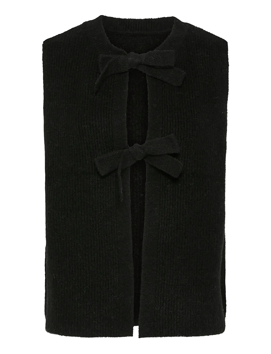 Pieces - PCSILLY SL REV TIE VEST KNIT NOOS BC - stickade västar - black - 1
