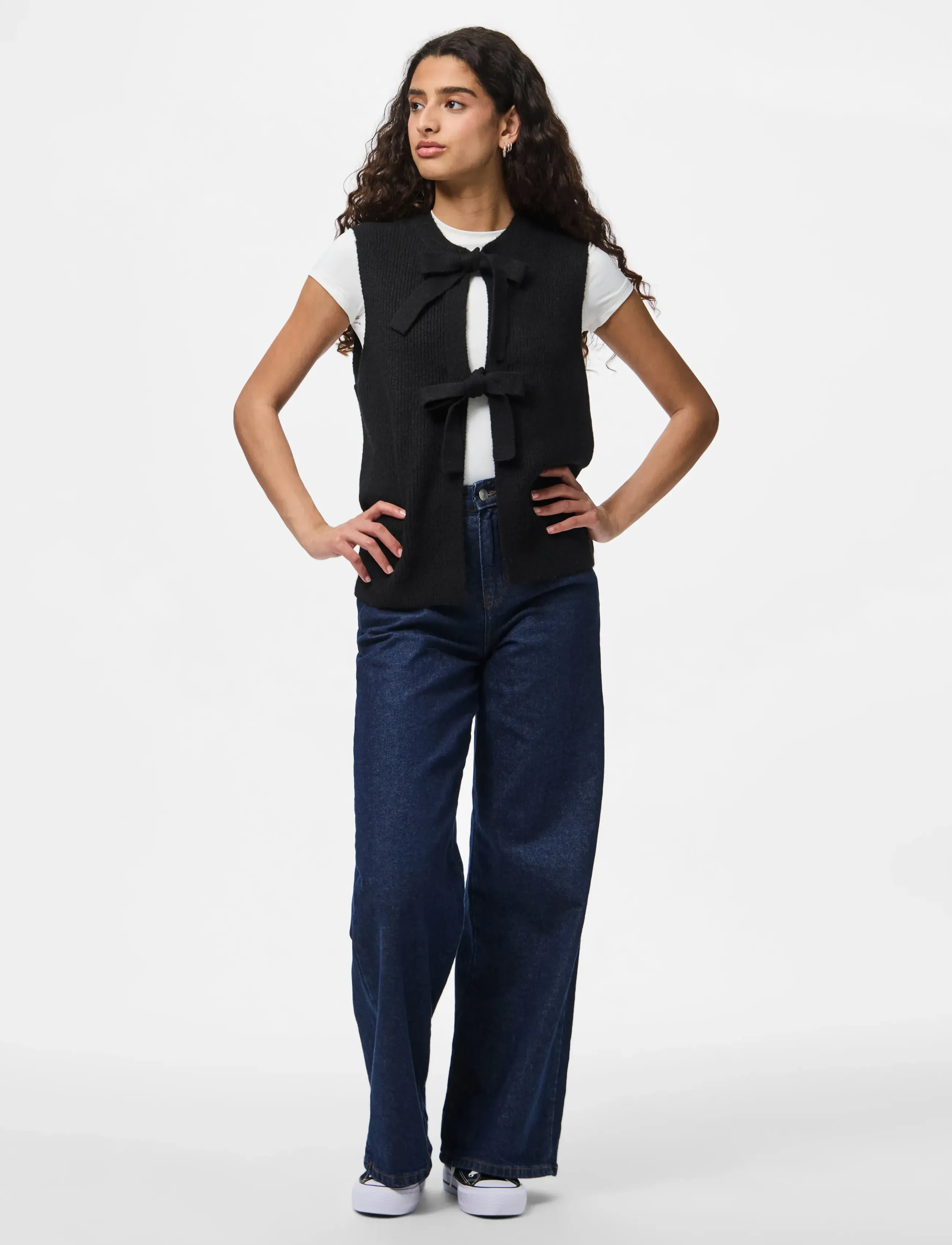 Pieces PCSILLY SL REV TIE VEST KNIT NOOS BC - Stickat - BLACK / black