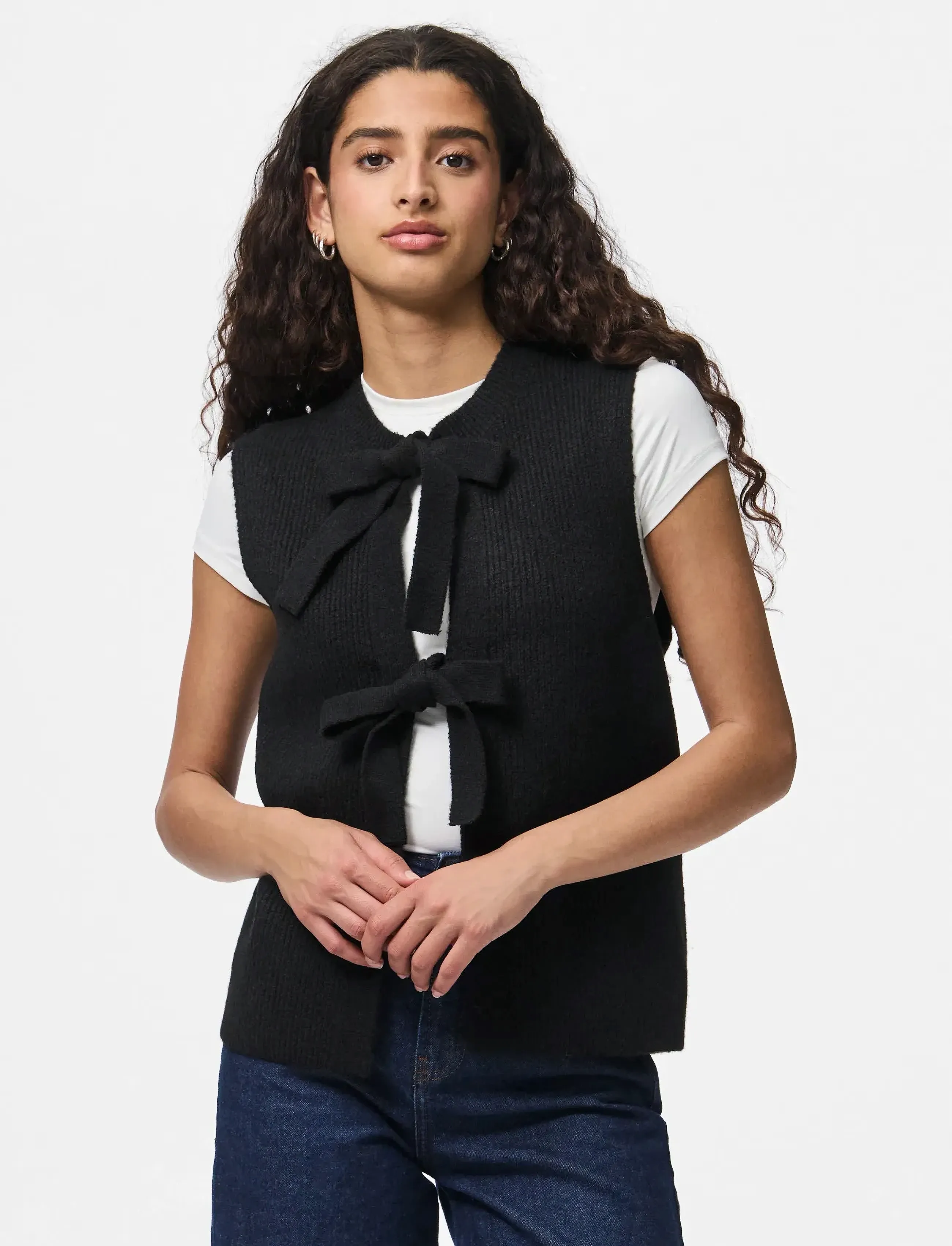 PIECES Pcsilly Sl Rev Tie Vest Knit Noos Bc linnen dam – bild 5